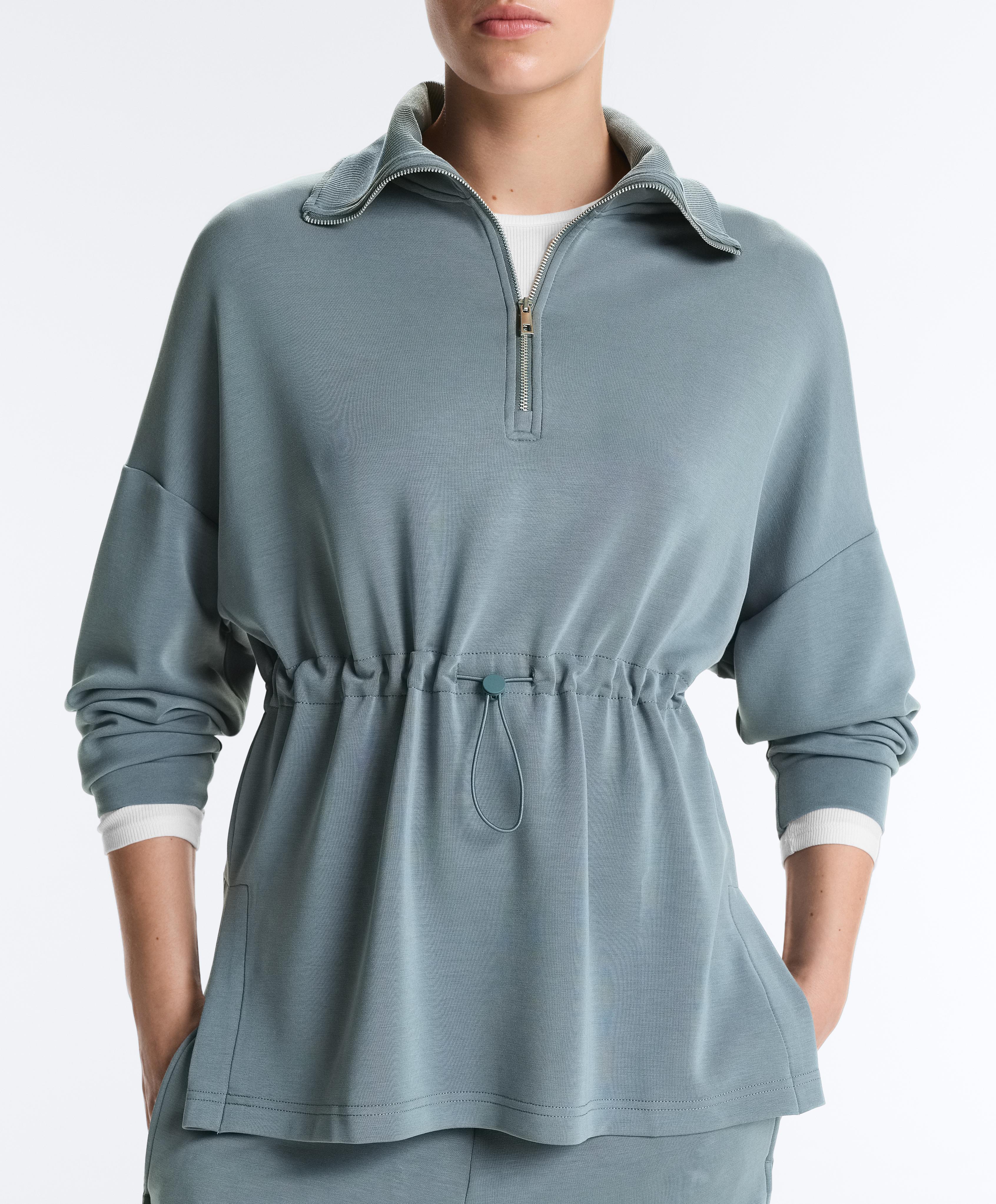 Half-zip sweatshirt with soft-touch modal — DARK GREY-BLUE