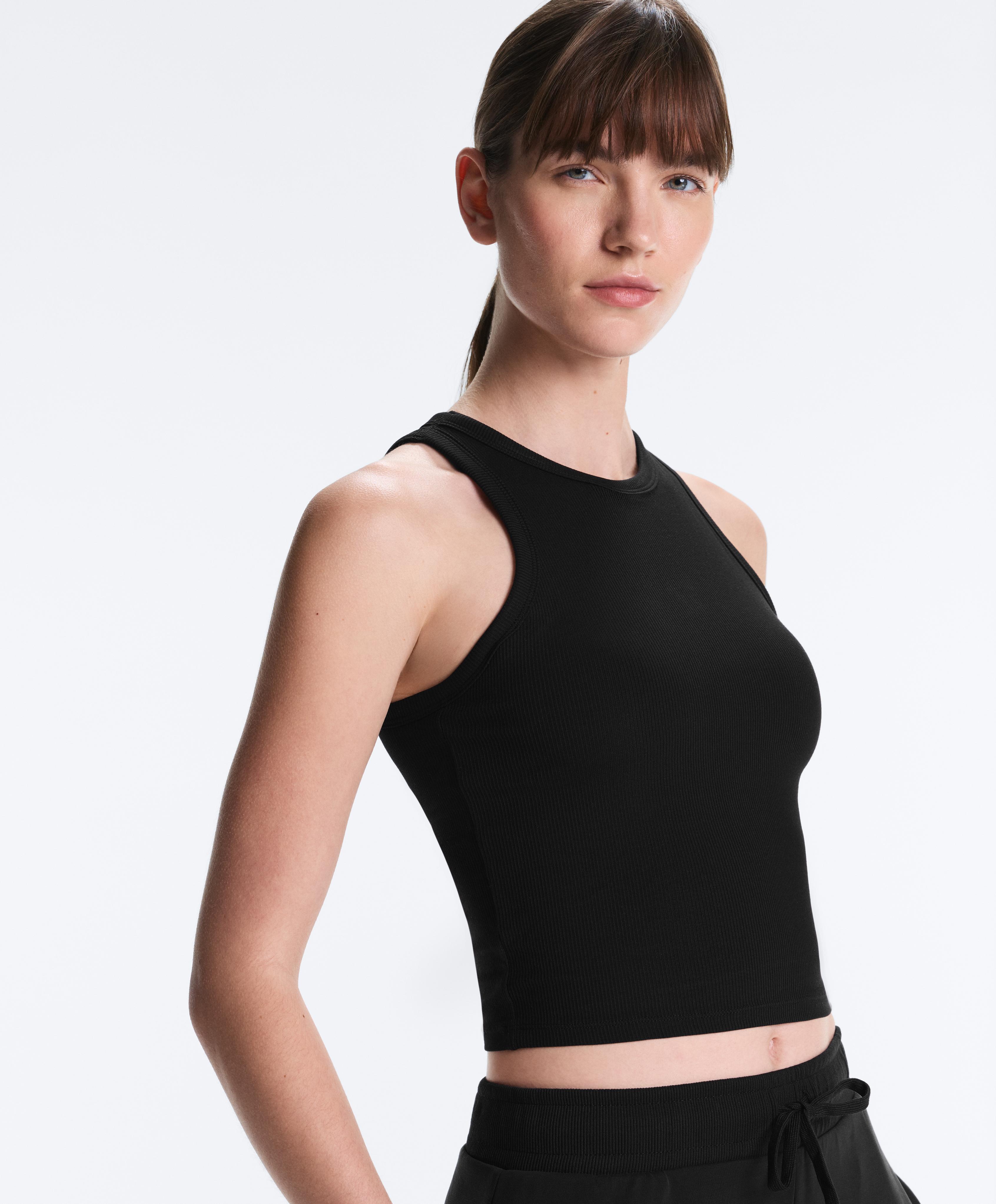 Rib modal blend long tank top — BLACK