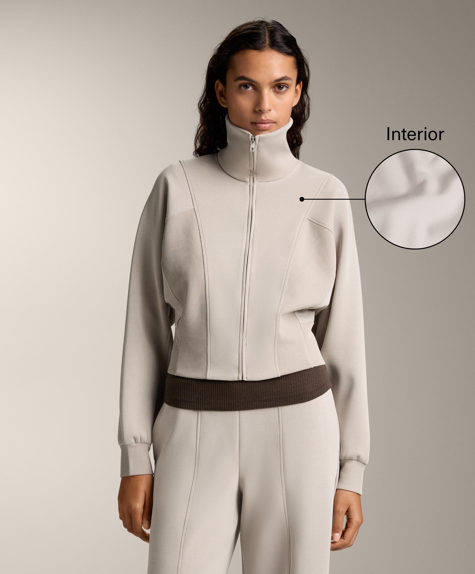 High-neck jacket with rib details and modal
