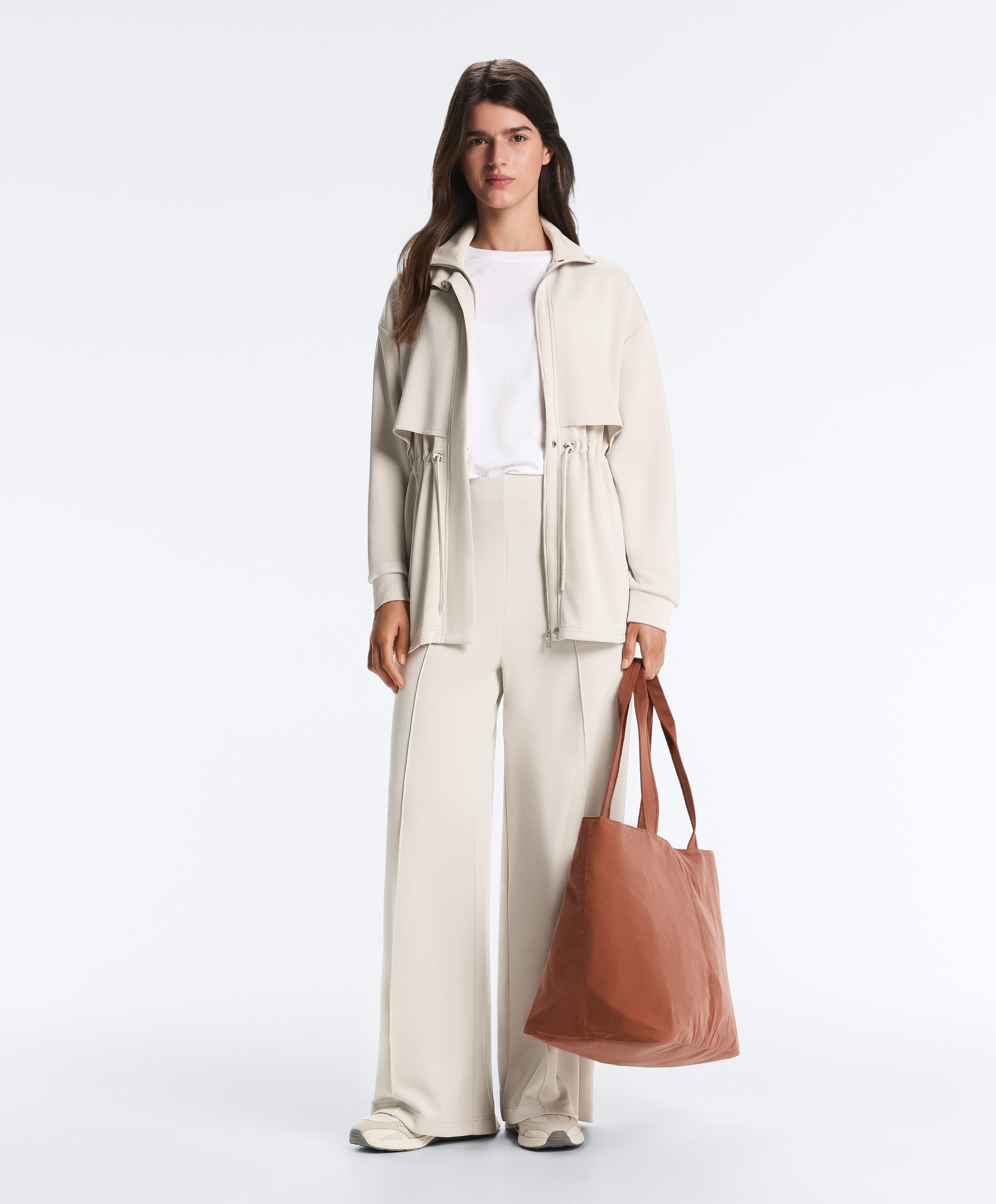 Long soft-touch jacket with modal and pockets — PALE MINK