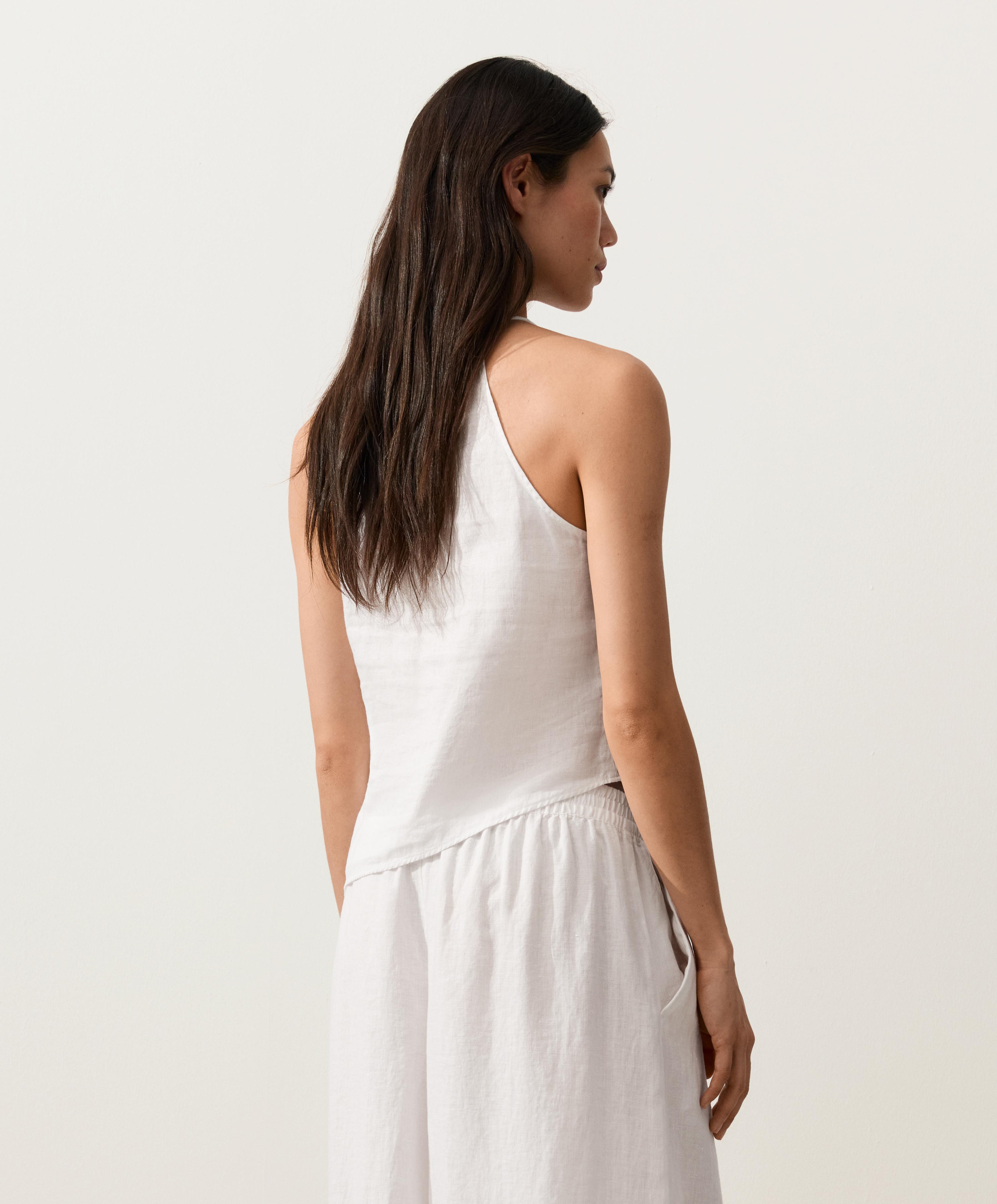 Asymmetric 100% linen sleeveless top — WHITE