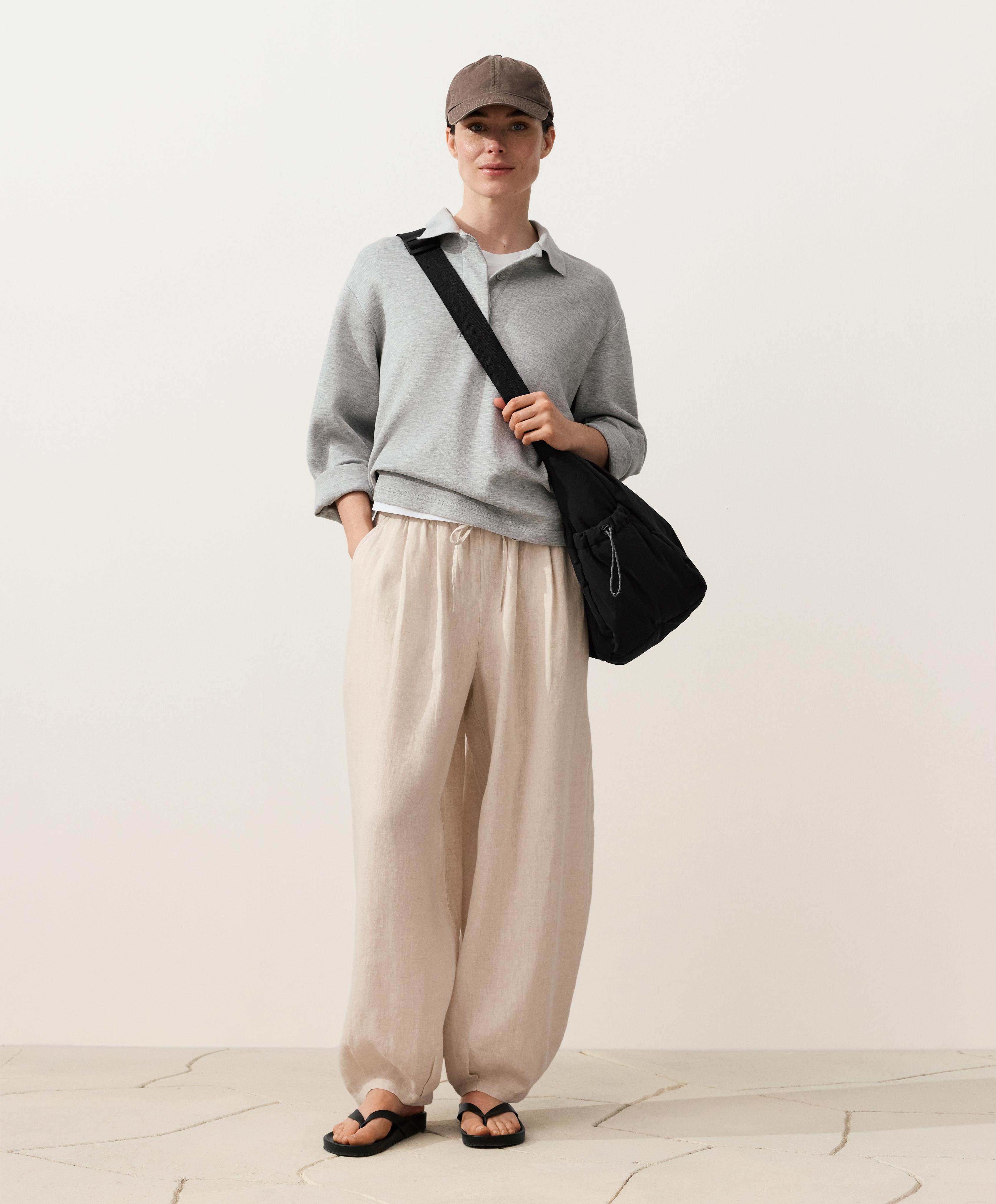 100% linen balloon trousers — SAND MELANGE