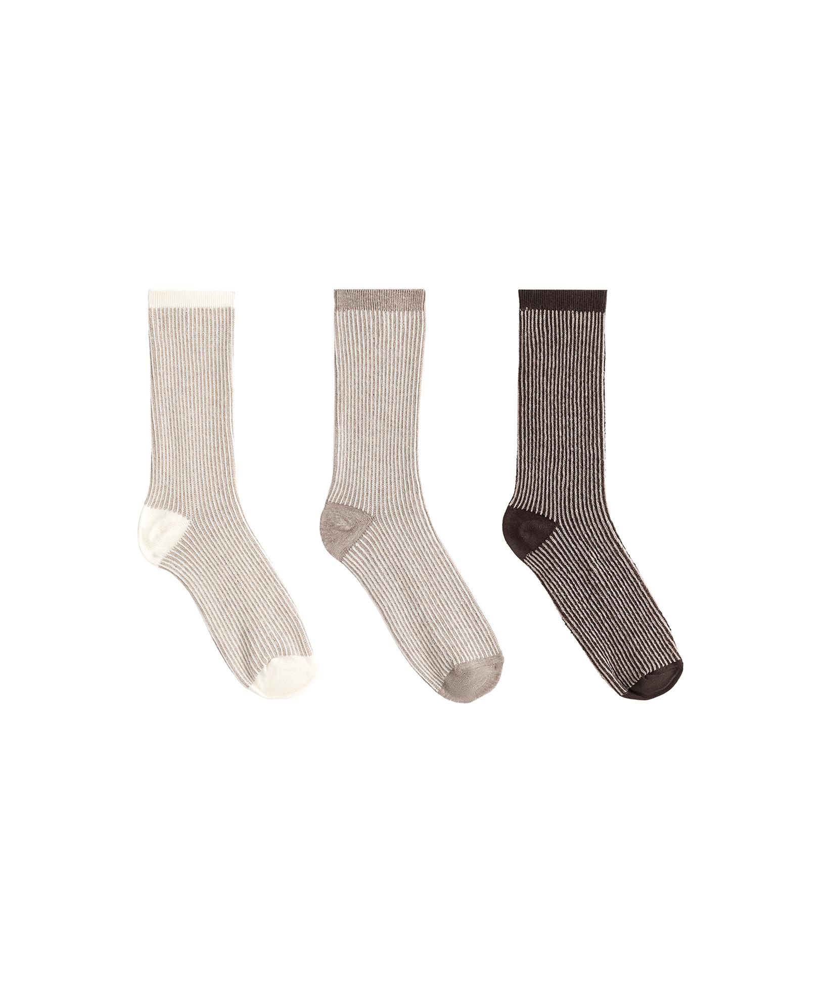 3 pairs of cotton blend classic textured socks — MINK