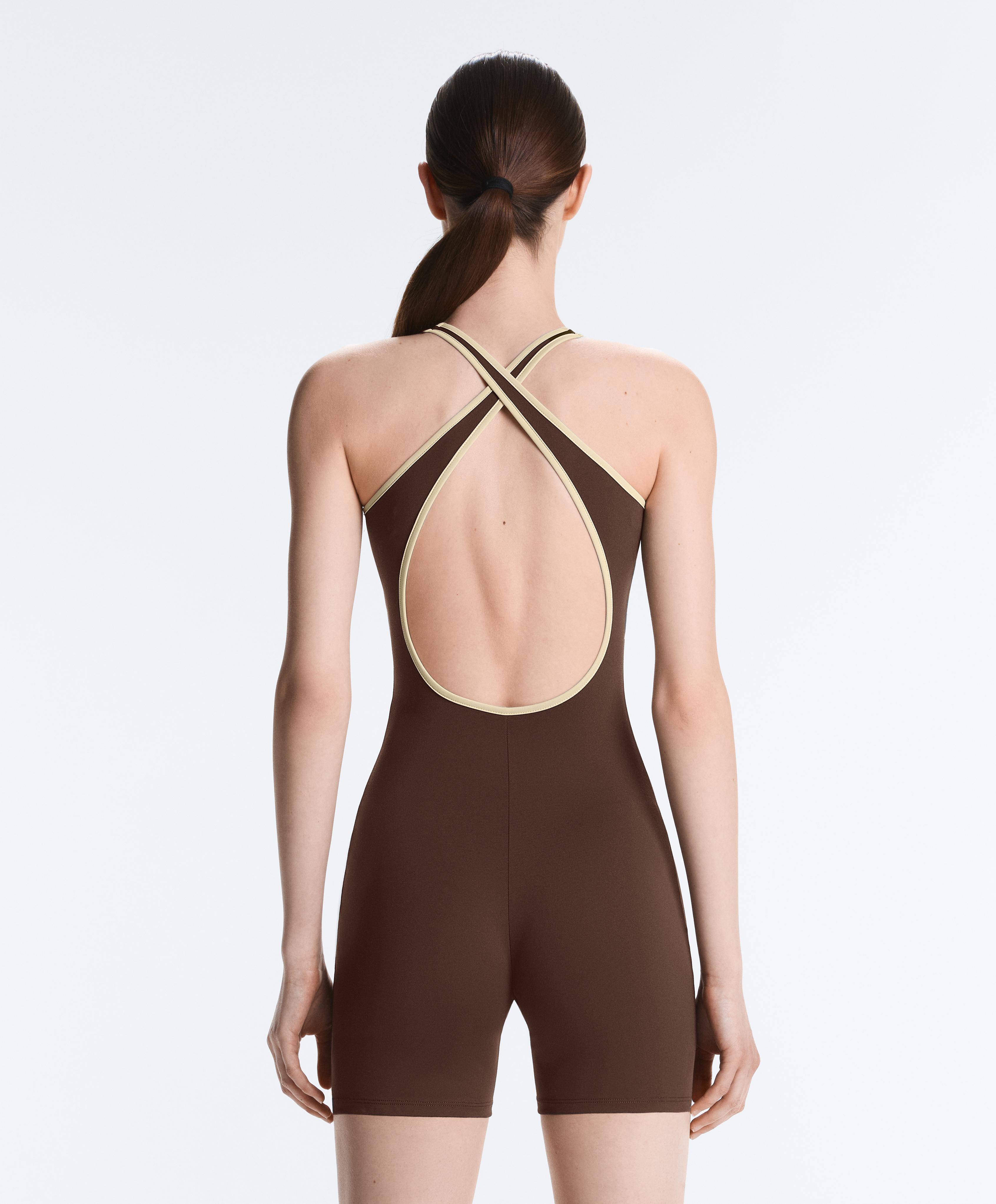 Comfortlux short contrast jumpsuit — BROWN