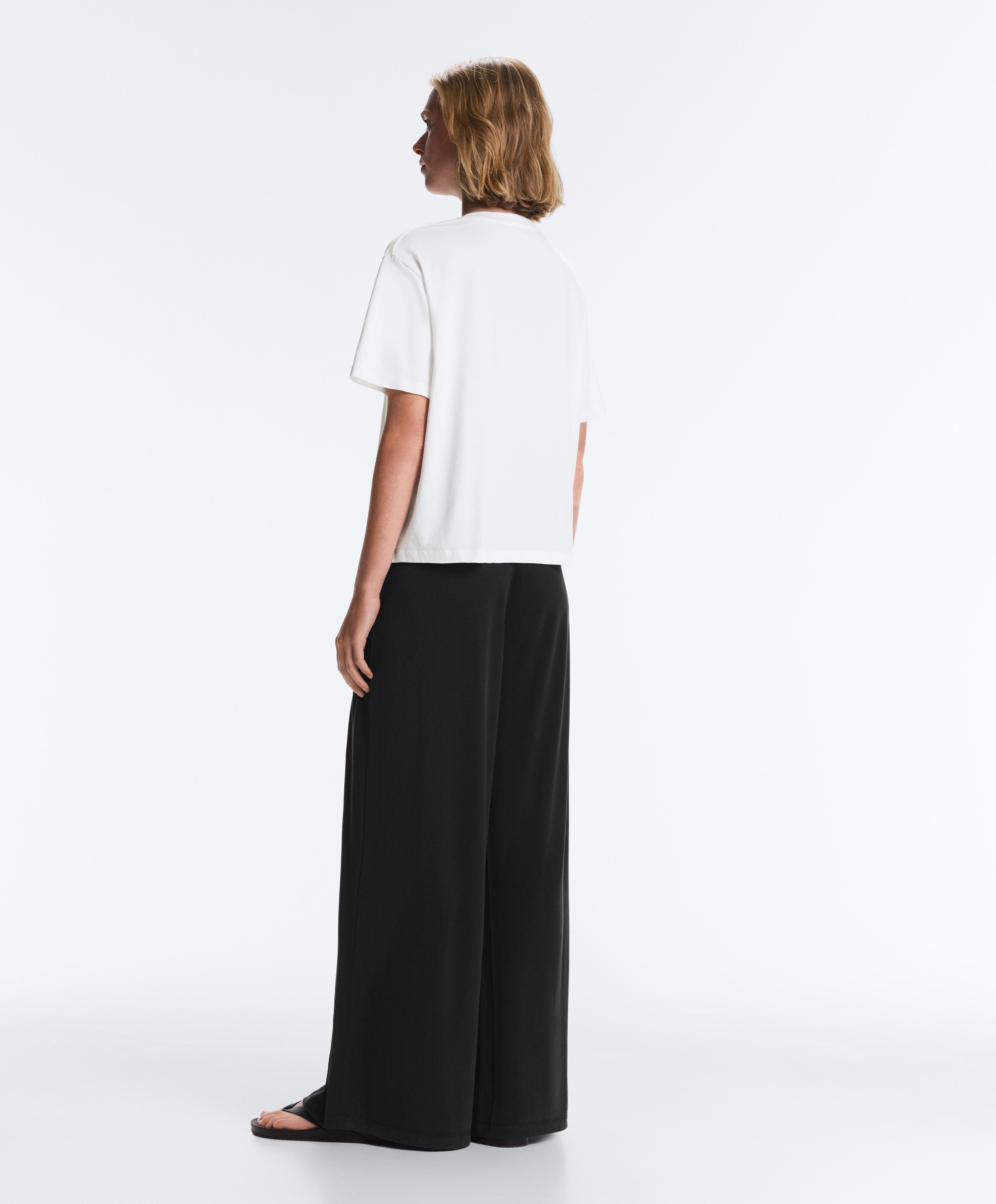 Modal blend straight-leg trousers with side pleat — BLACK