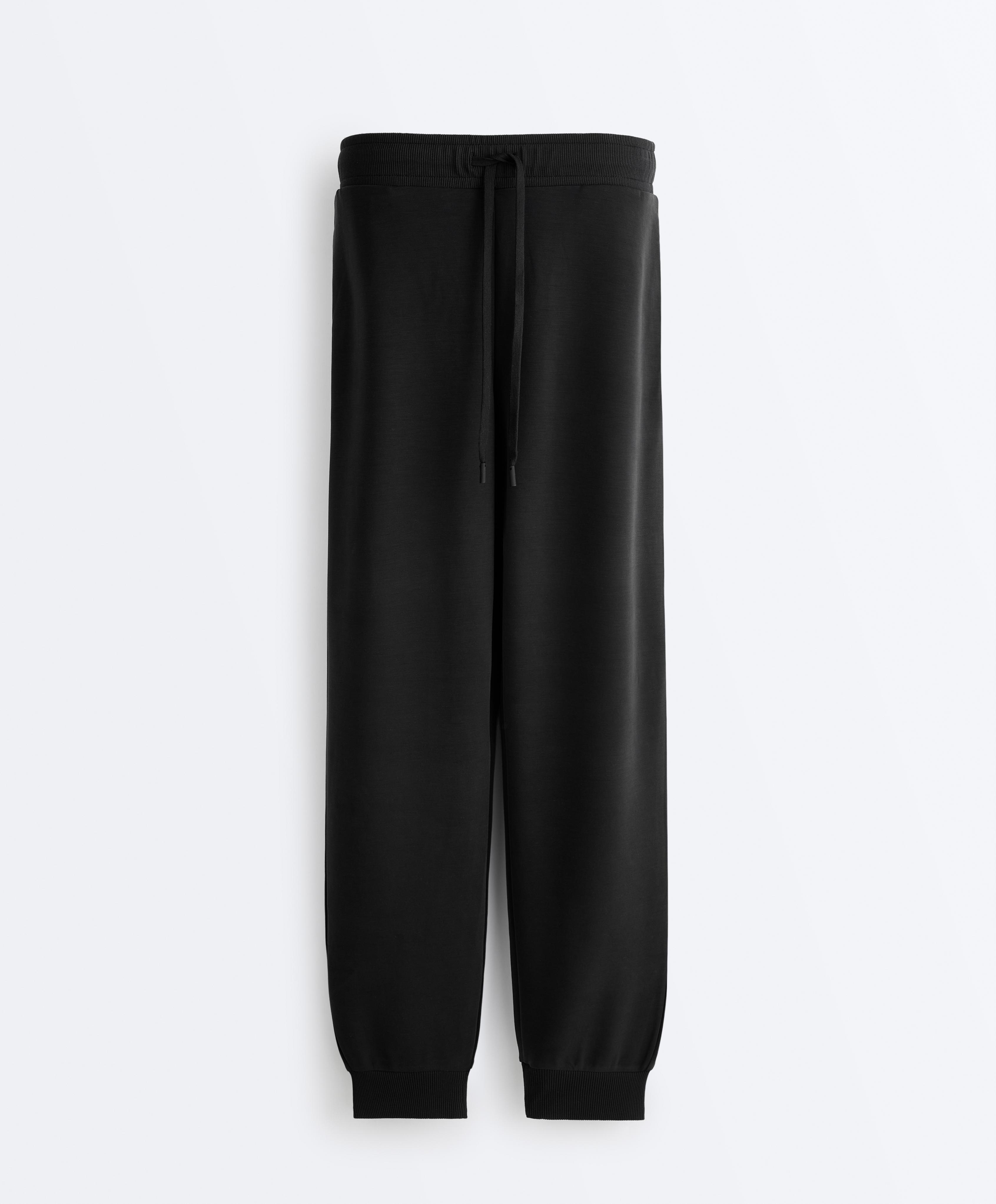 Slim-fit rib modal soft-touch joggers — BLACK