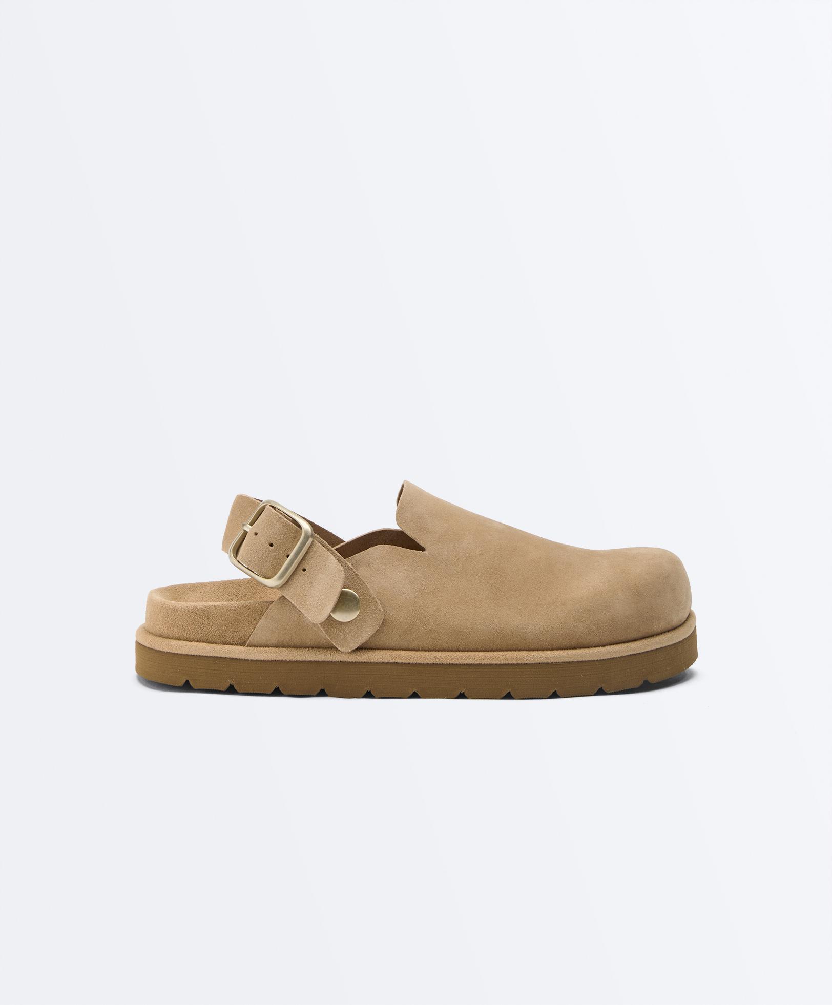 Buckled split-leather mules — TOASTED BROWN