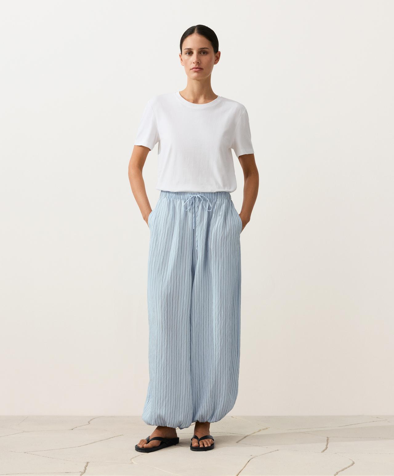 Modal blend striped trousers — DUSTY-BLUE