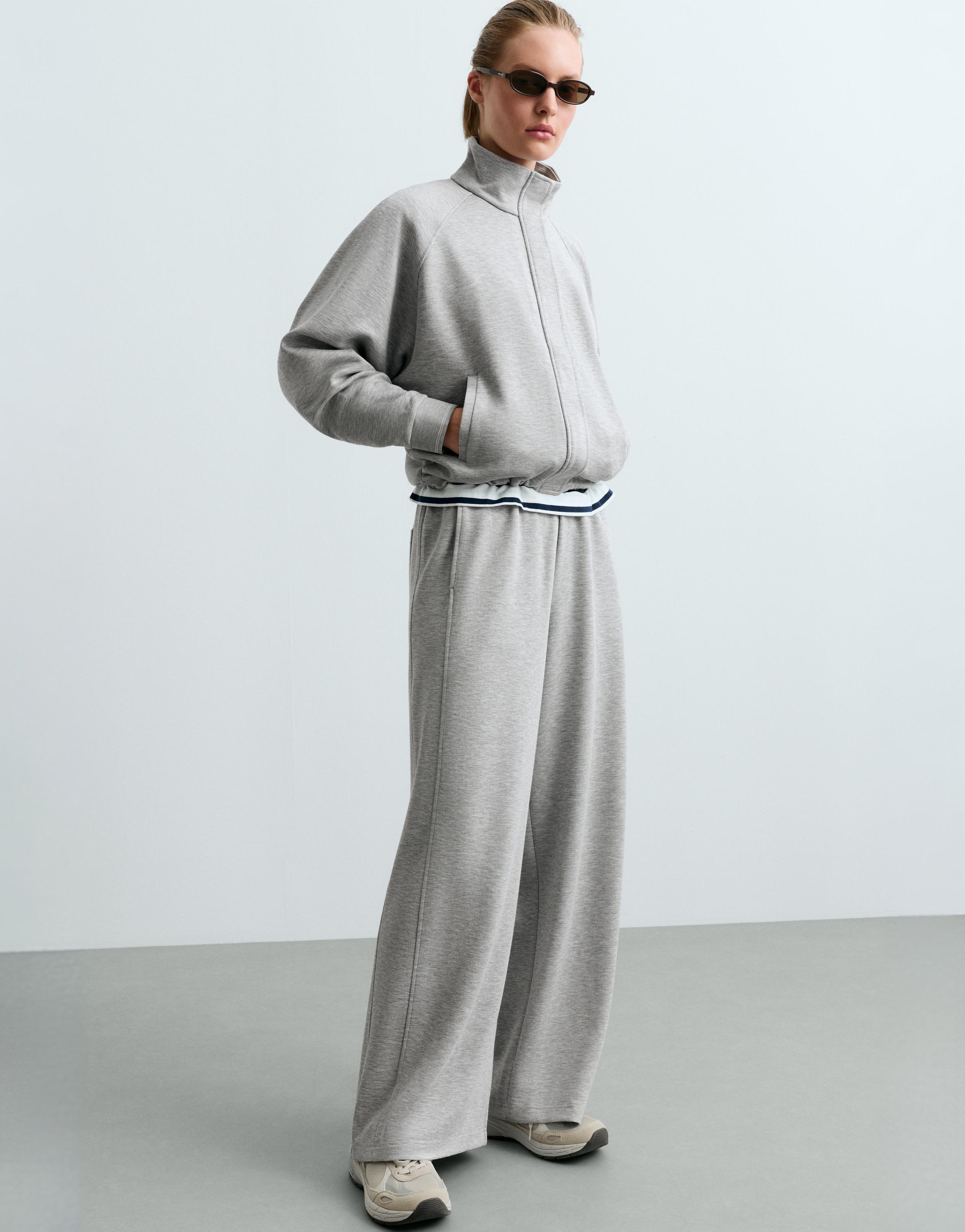 High neck piqué jacket — GREY MELANGE