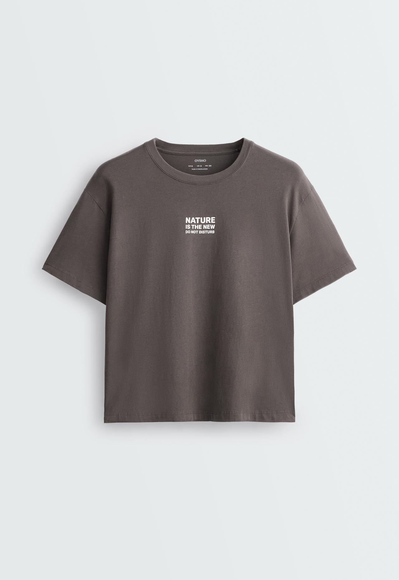 Boxy cotton-blend T-shirt with print — CHARCOAL GREY