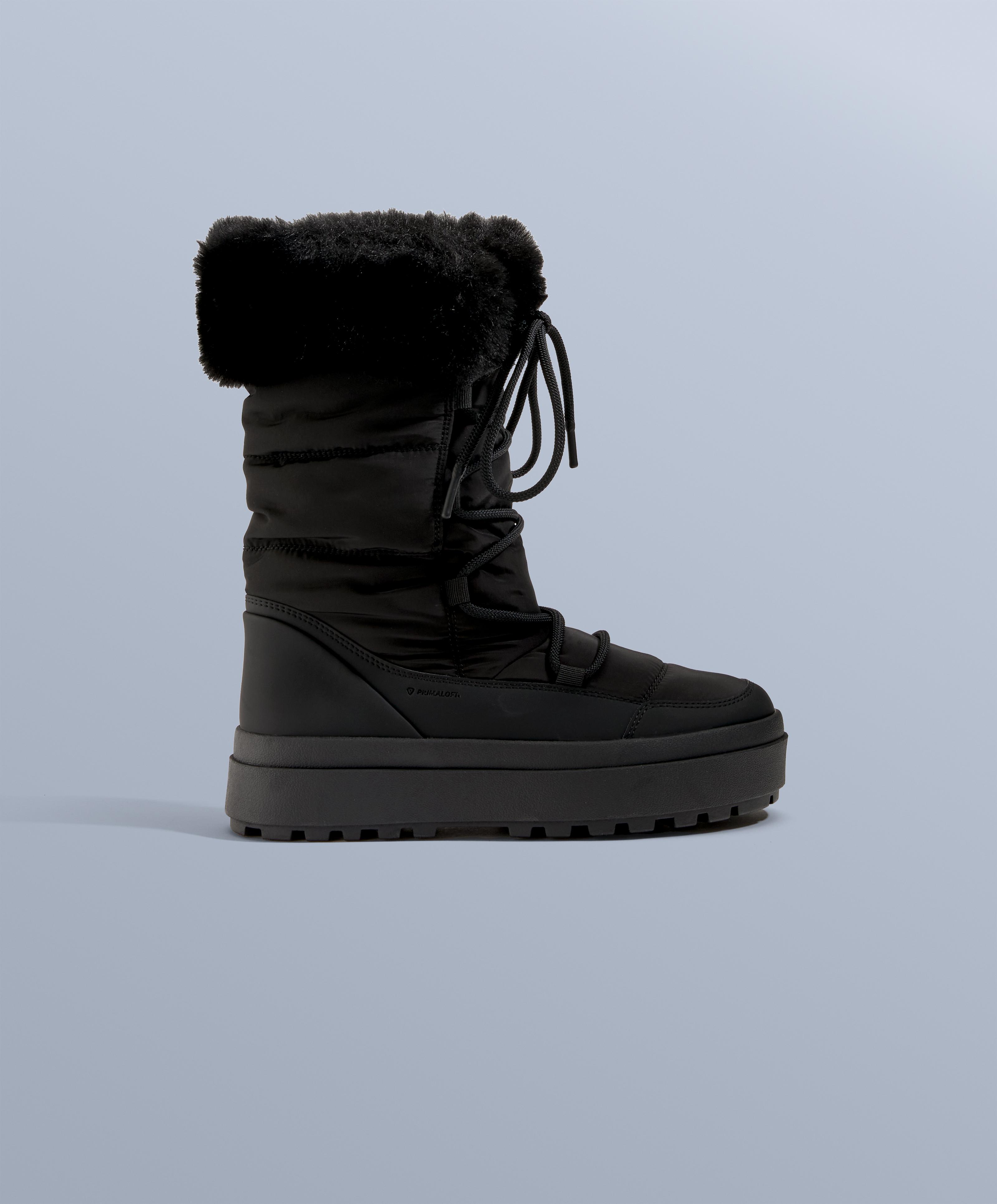 Lace-up après-ski boot with fur collar — BLACK