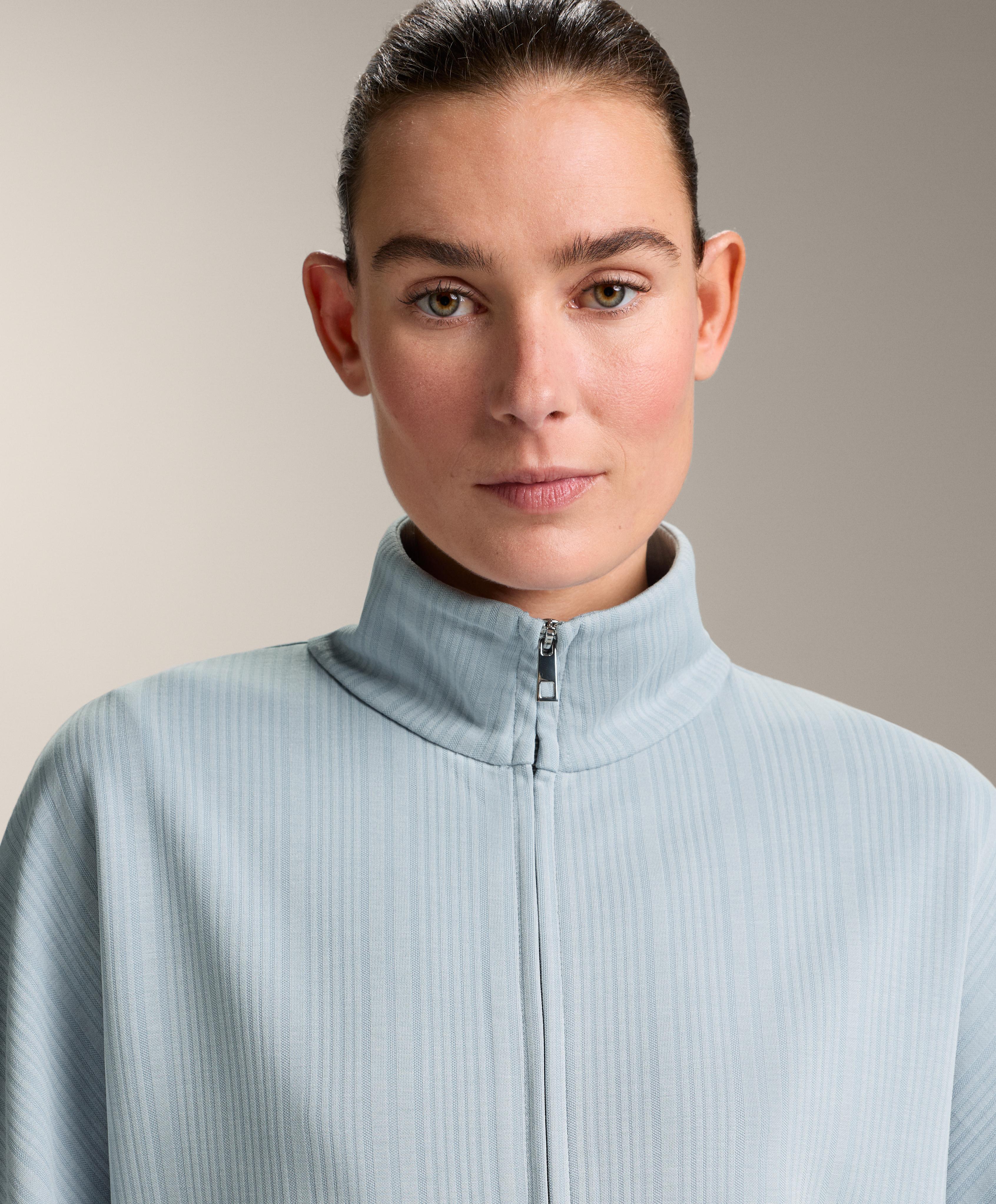 Long asymmetrical stripe jacket with modal — DUSTY-BLUE