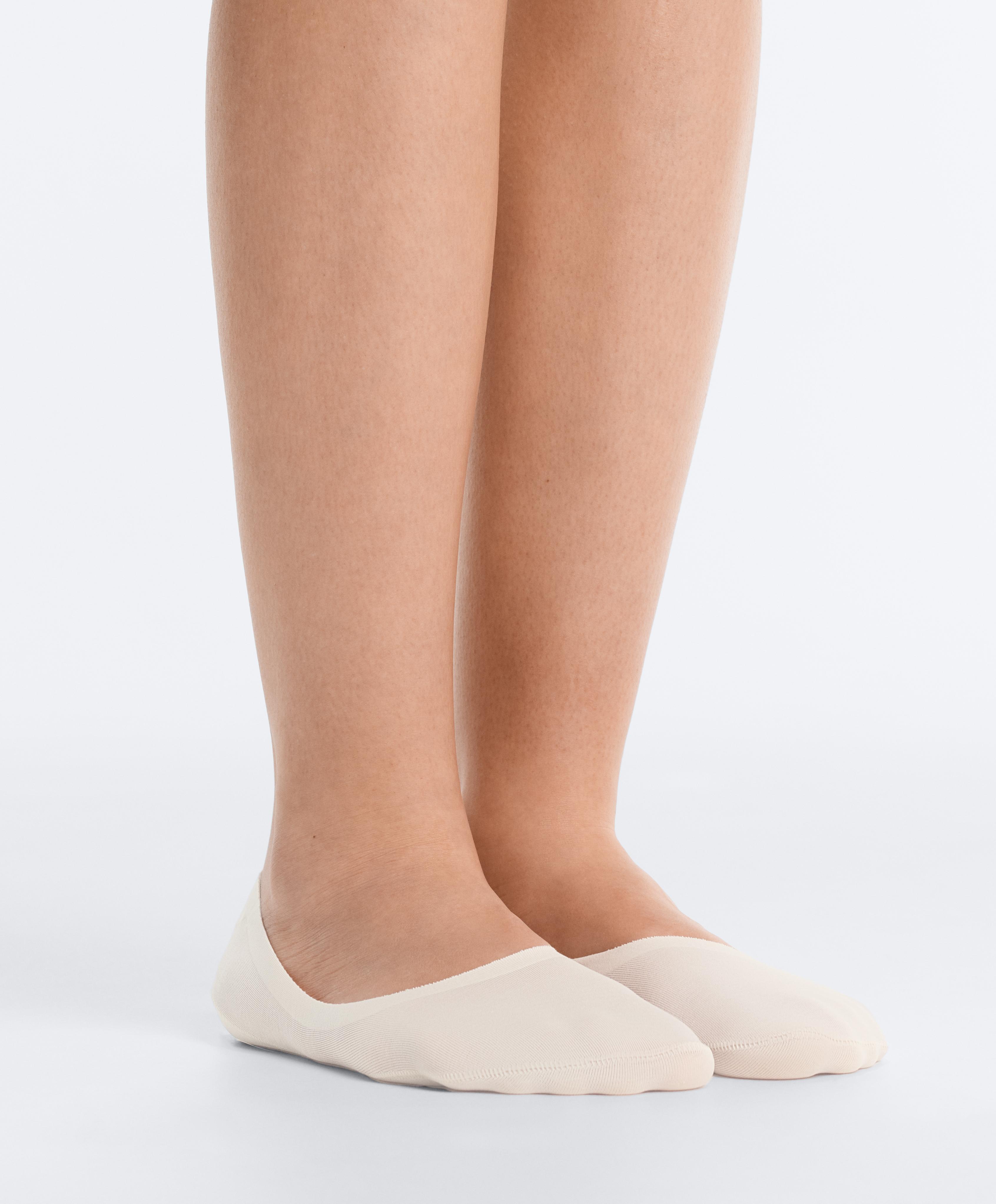 2 pairs of medium cut ribbed cotton blend invisible socks — MOCHA