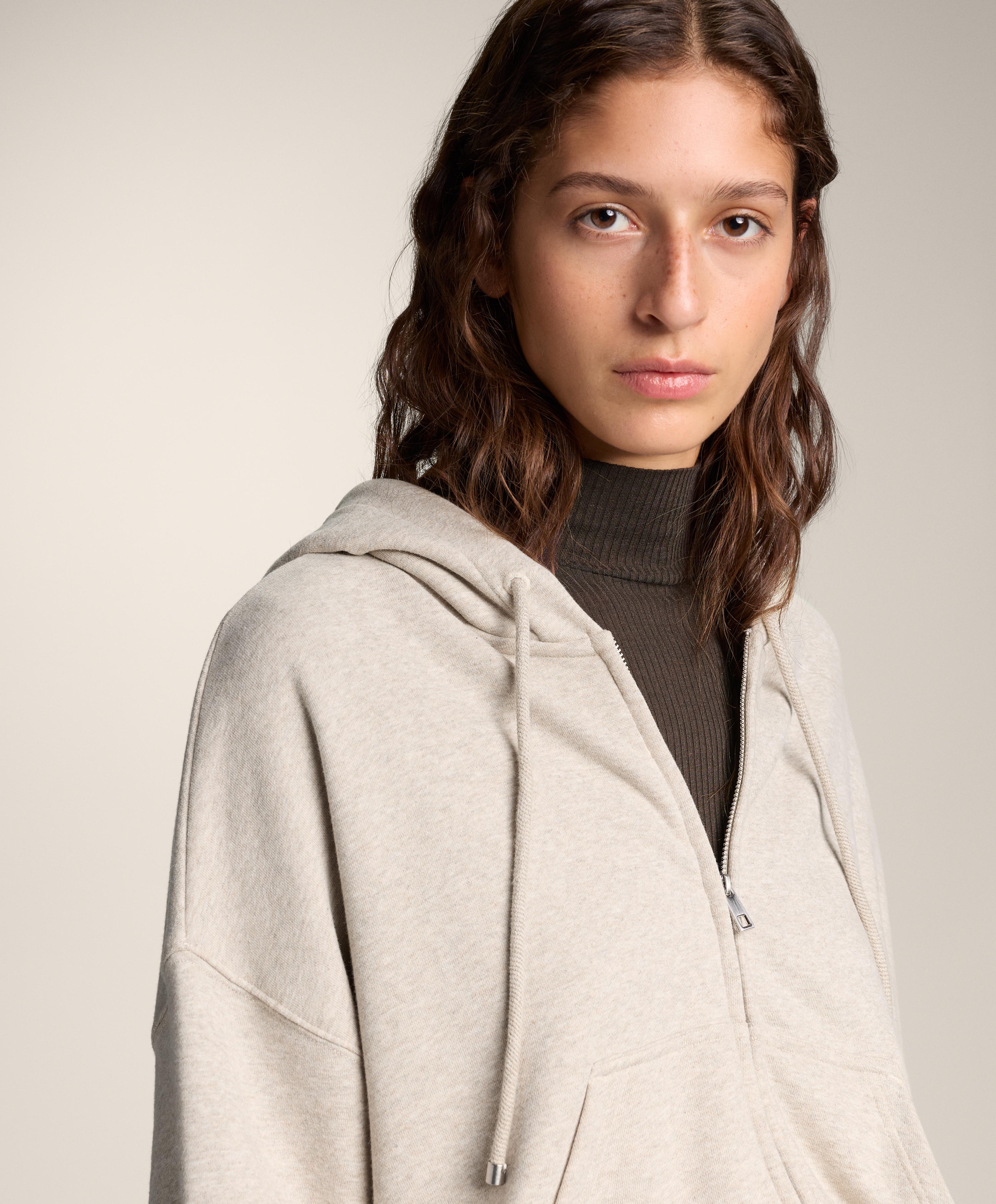 Wide sleeve hooded jacket with cotton — BEIGE