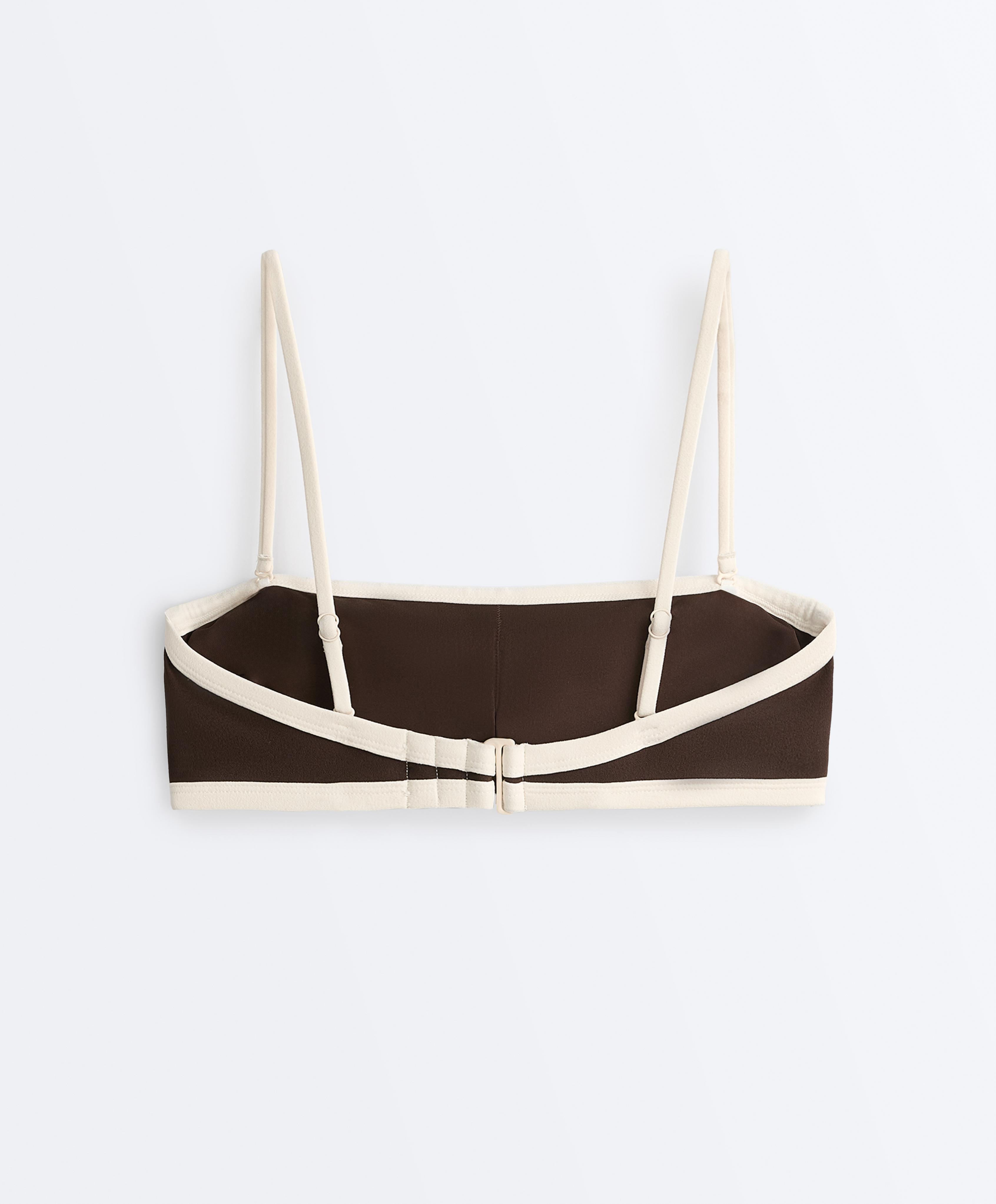 Contrast trim bandeau bikini — DARK BROWN