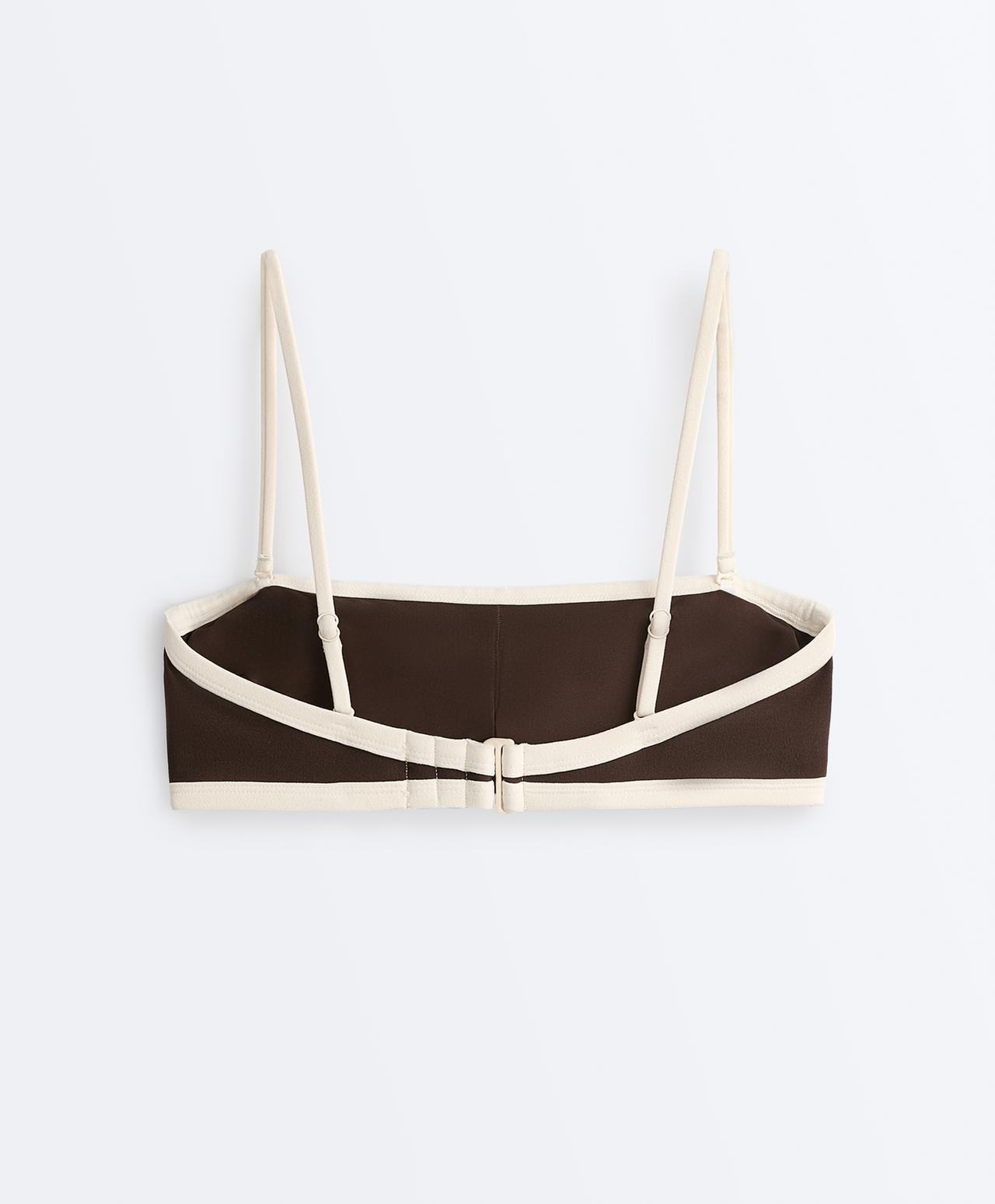 Contrast trim bandeau bikini — DARK BROWN