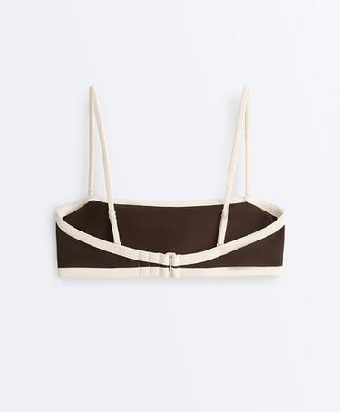 Contrast trim bandeau bikini — DARK BROWN 9