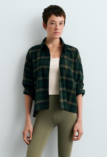 Checked cotton cropped shirt — EMERALD GREEN 2