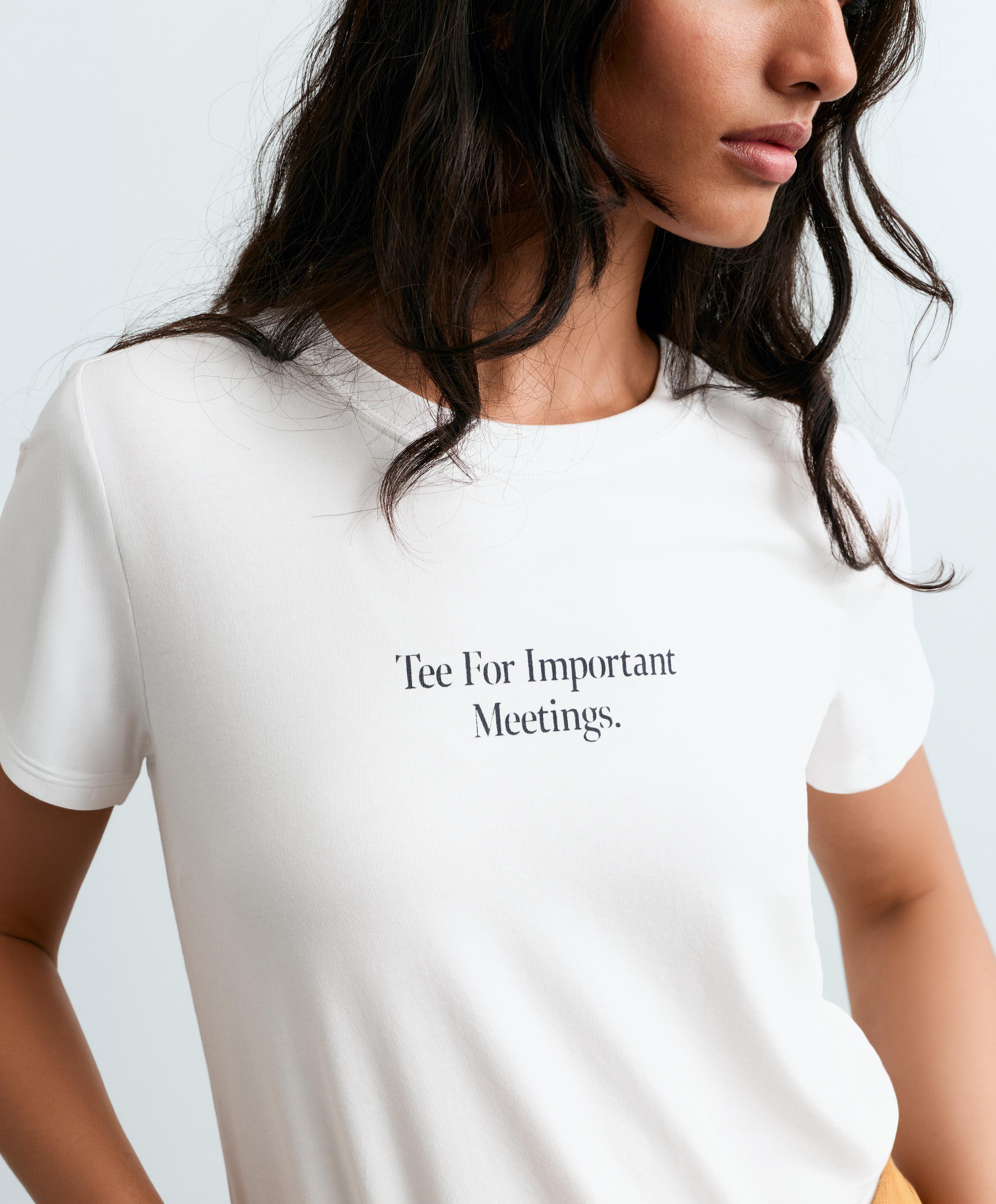 Regular-fit cotton blend slogan T-shirt — WHITE 