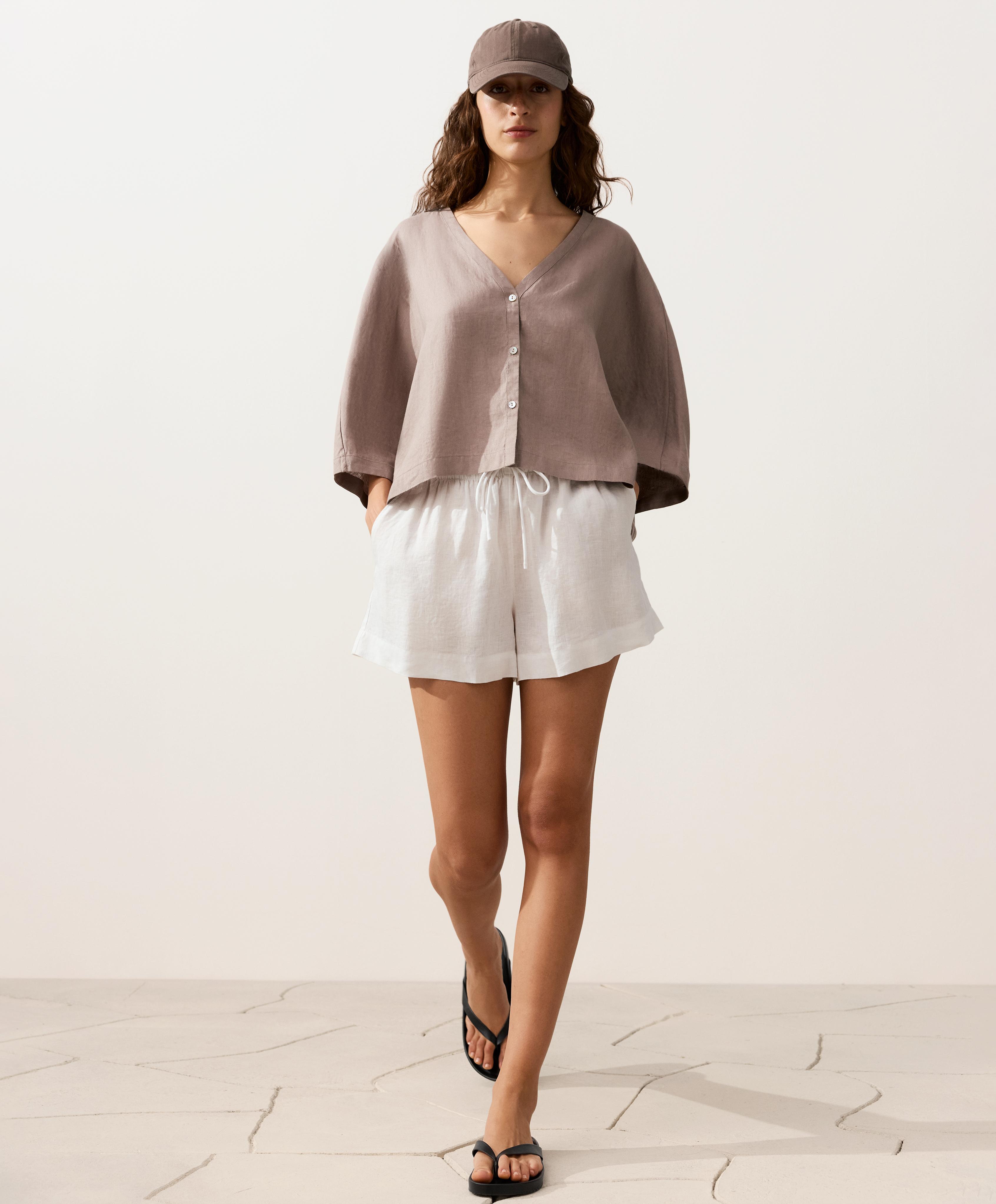100% linen short-sleeve shirt — TAUPE-GREY