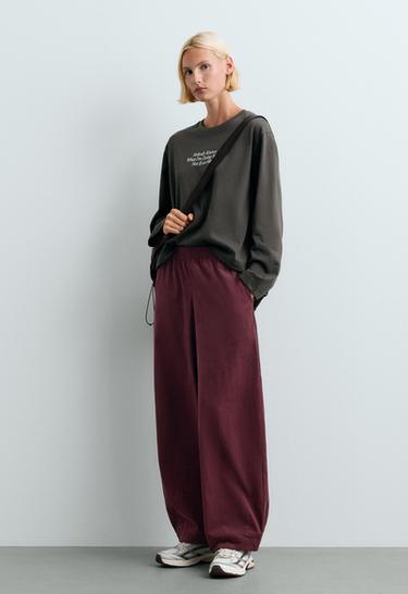 Balloon Crop needlecord trousers — BURGUNDY 1