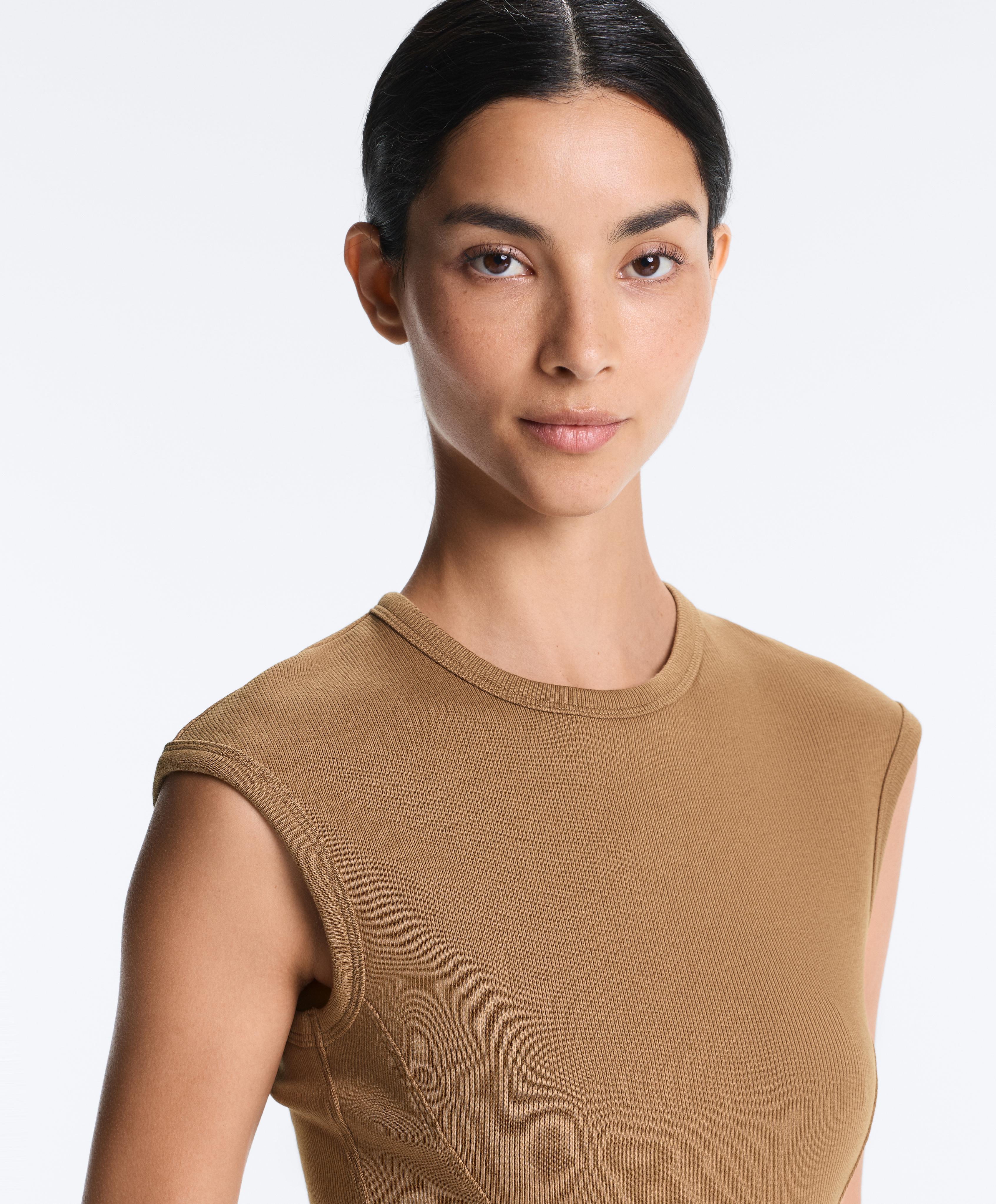 Short-sleeved rib top with cotton and modal — COPPER