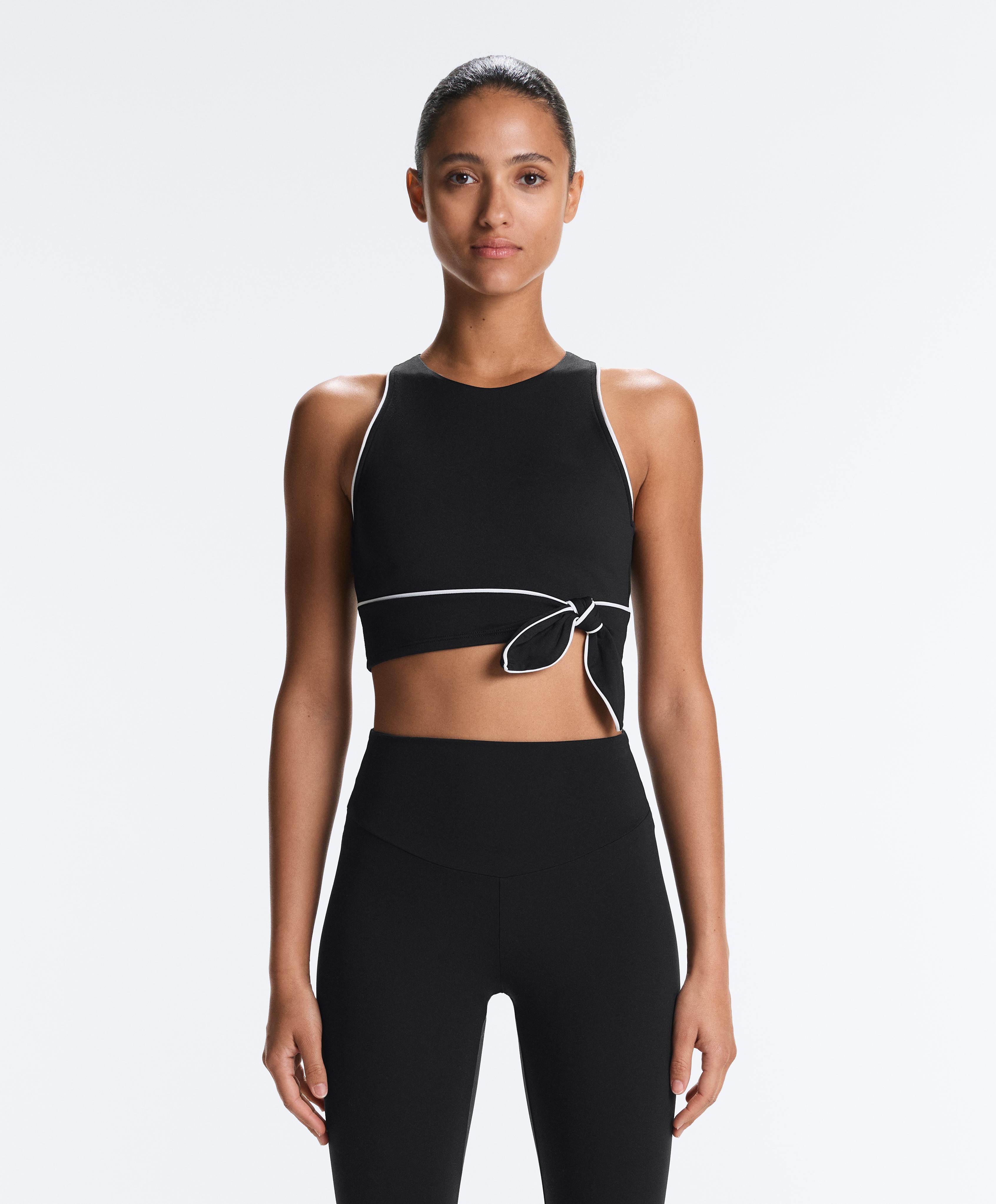 Comfortlux sleeveless tie tank top — BLACK