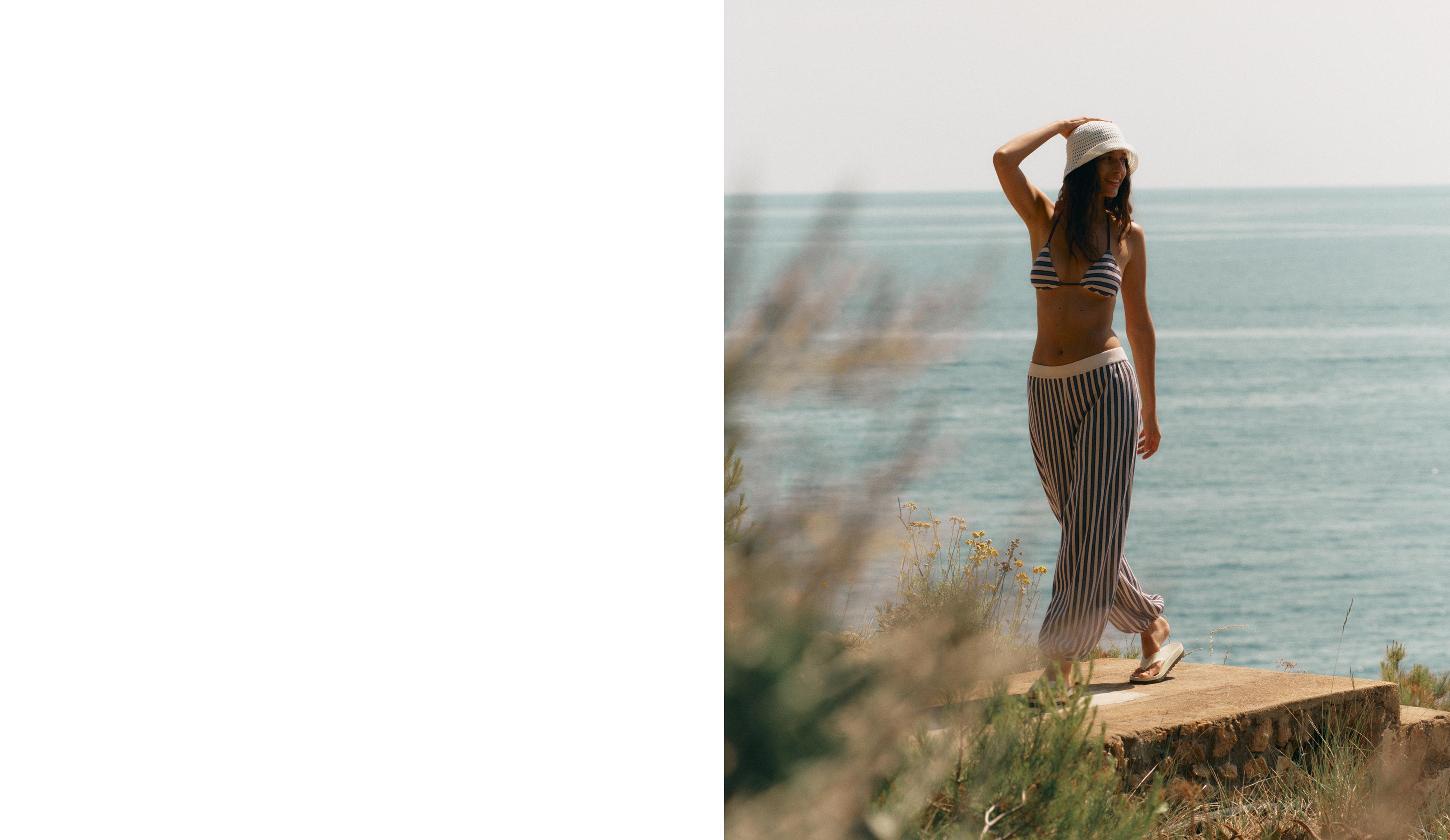 Striped cotton knit bloomer trousers — LAVENDER BLUE