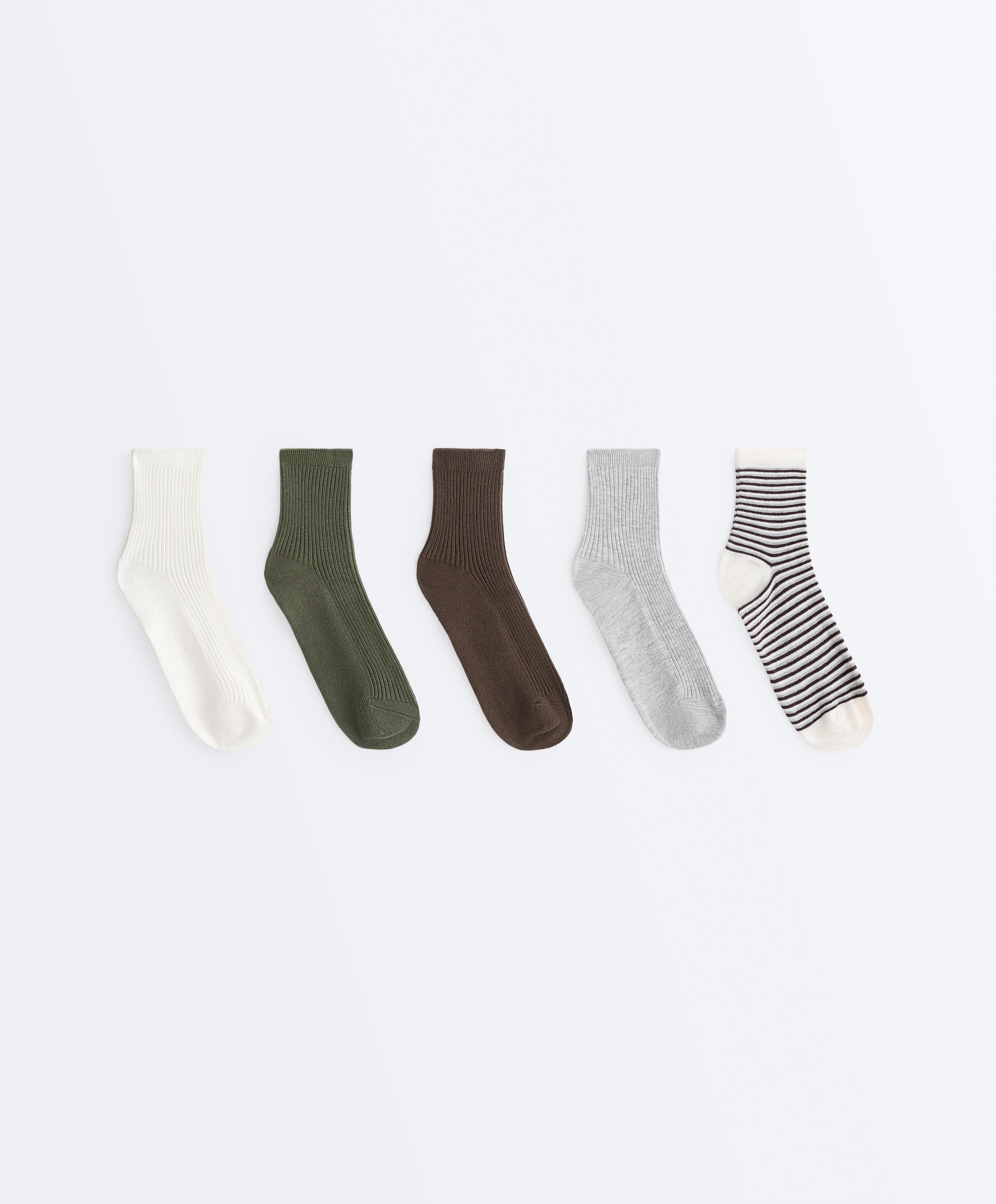 5 pairs of cotton blend quarter socks — DARK KHAKI