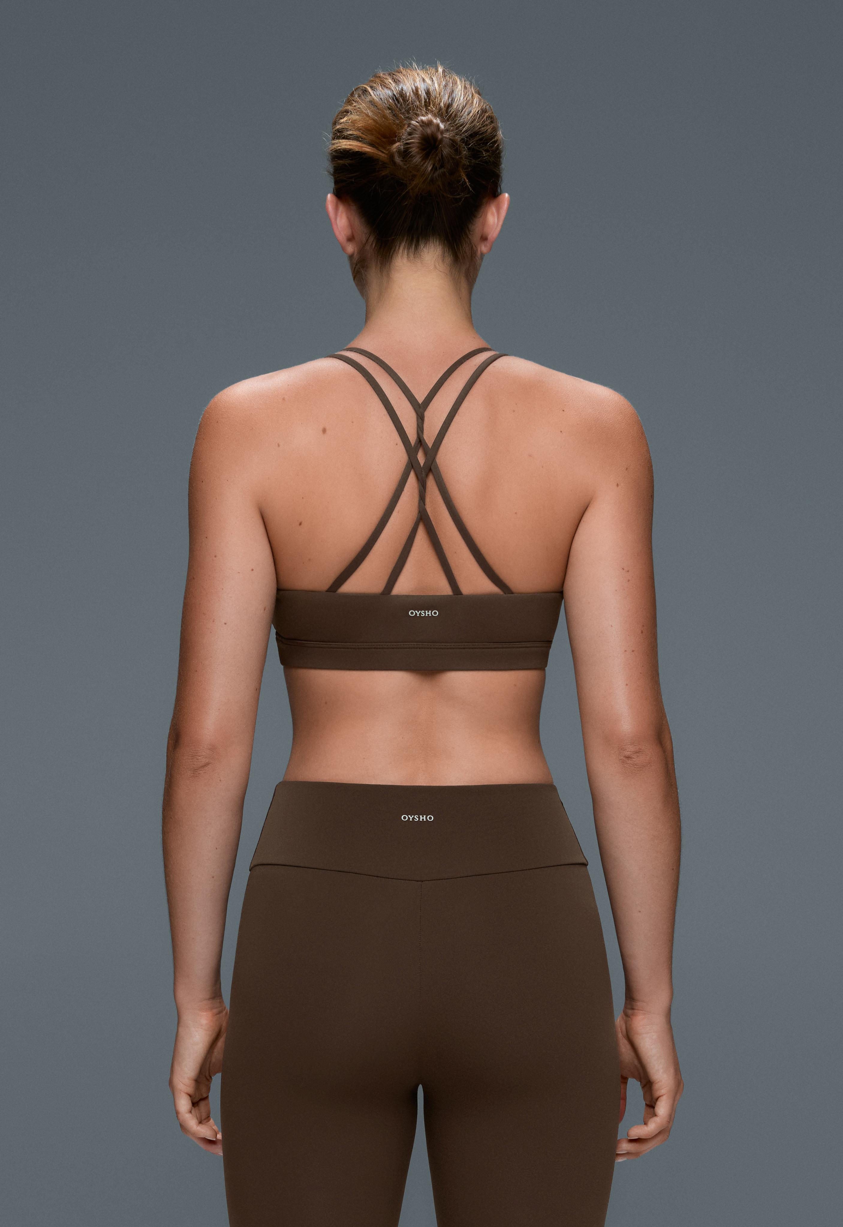 Comfortlux low-support crossover strap sports bra — DARK BROWN