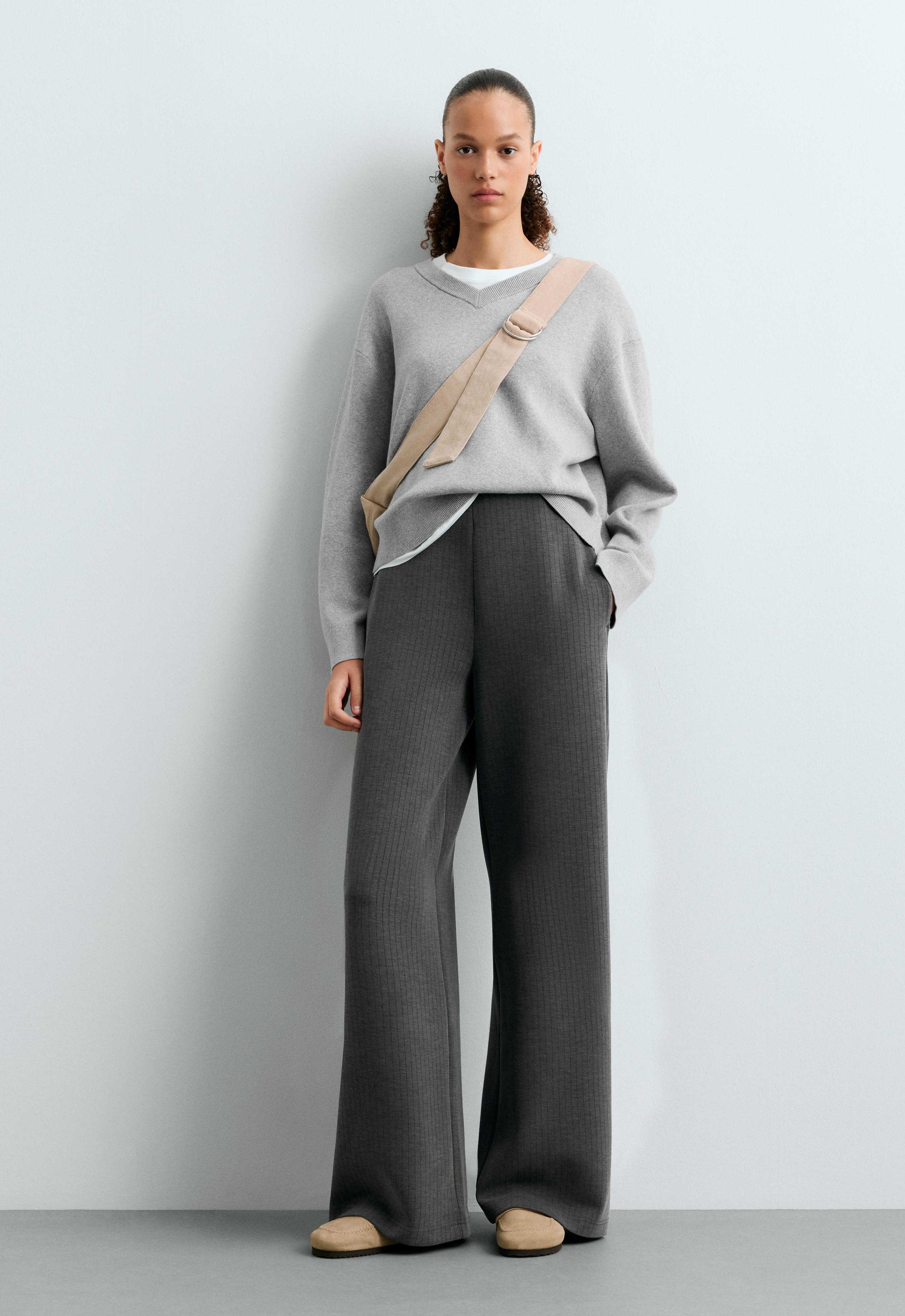 Super high-rise striped modal trousers — ASPHALT GREY