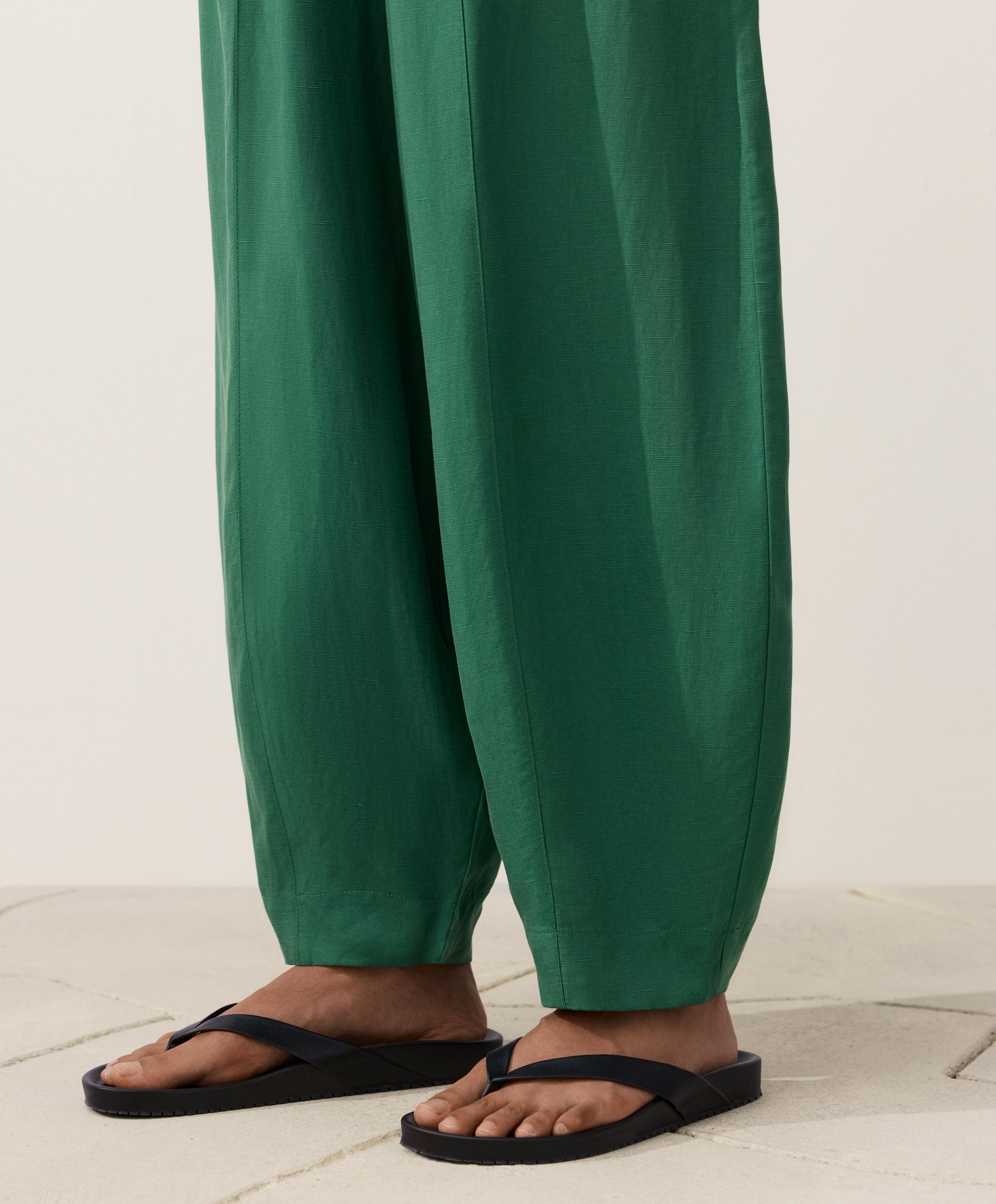 Balloon trousers lyocell blend and 24% linen with seams — EMERALD GREEN