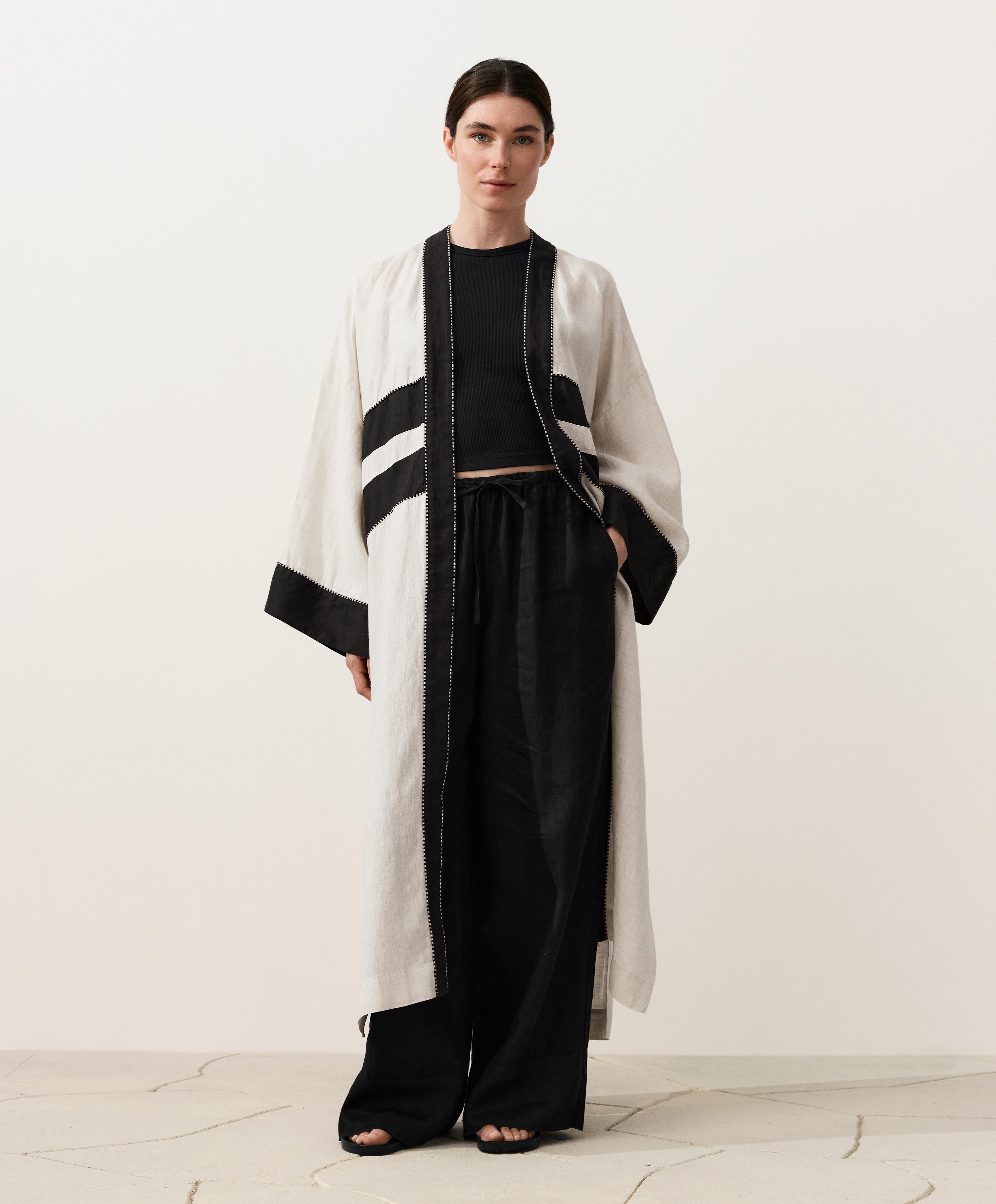 100% linen contrast Kaftan — SAND MELANGE