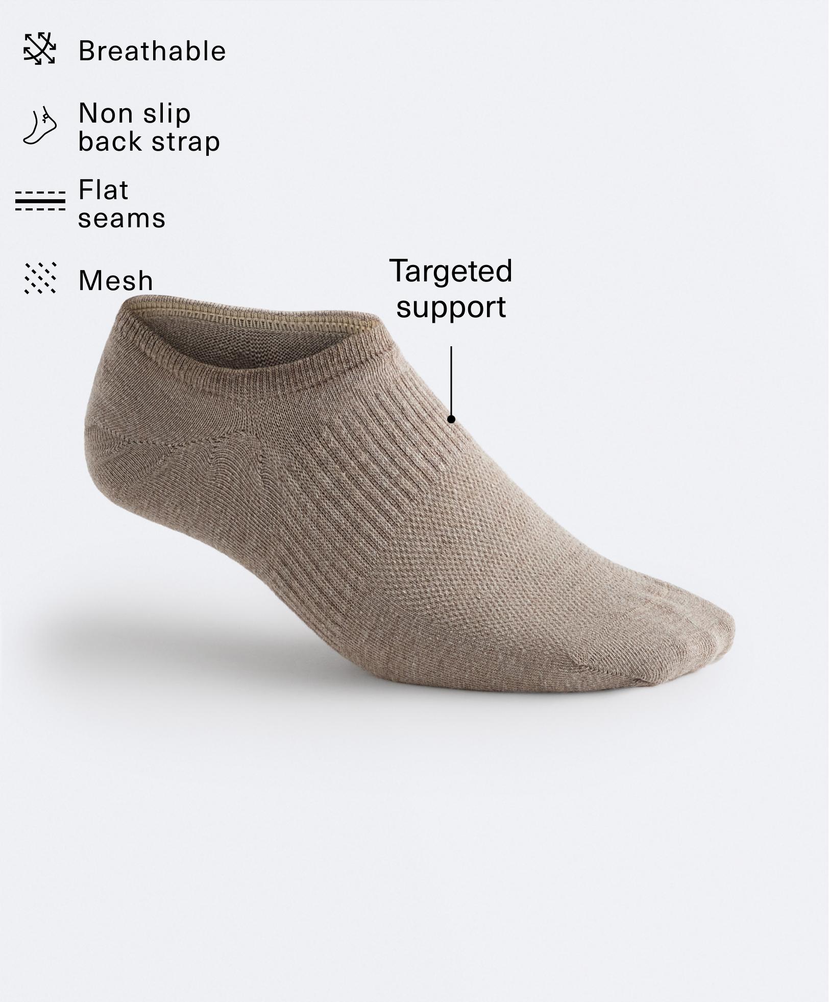 3 pairs of high-cut cotton blend invisible sports socks — TAN MELANGE