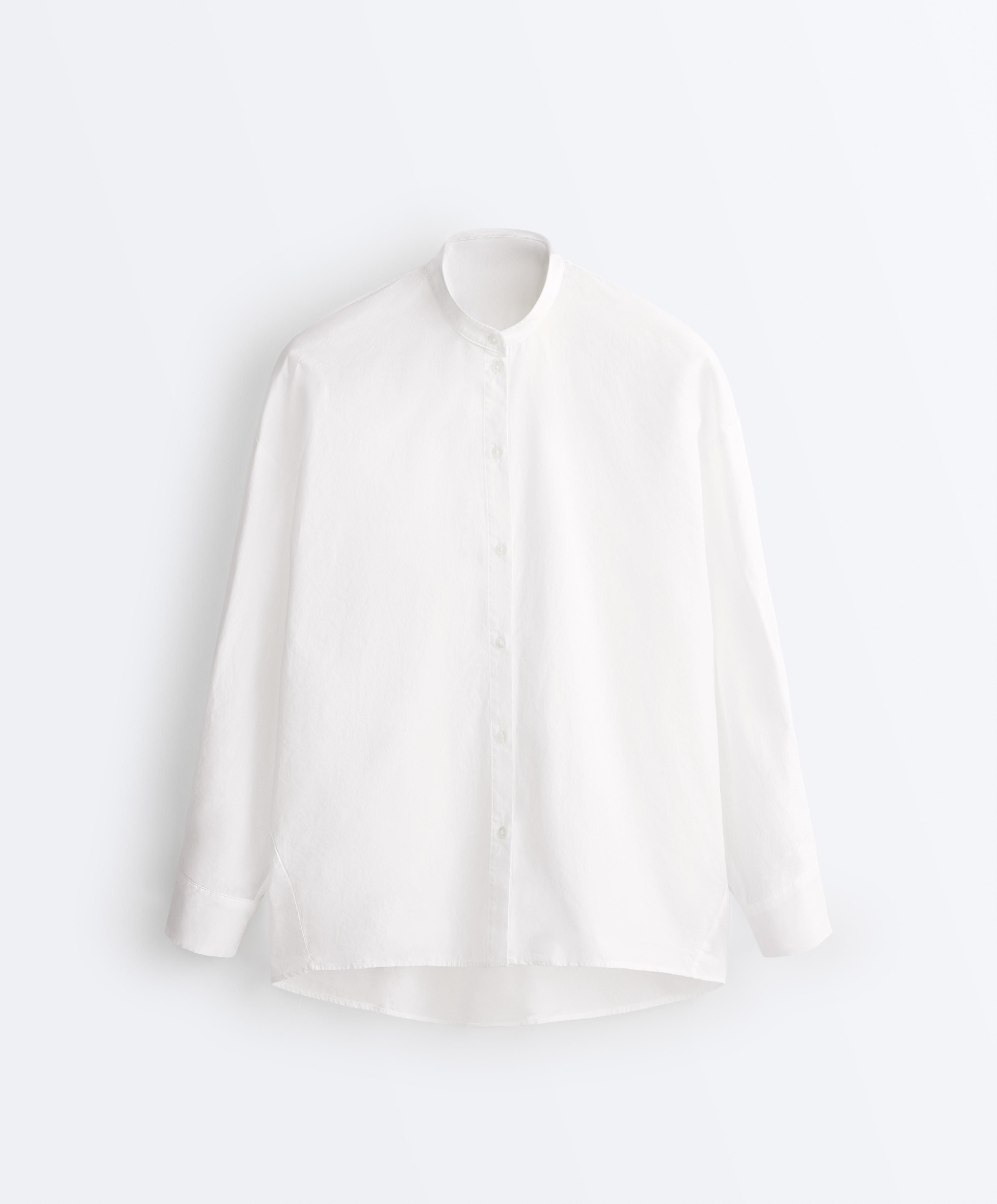 100% cotton stand-up collar shirt — WHITE