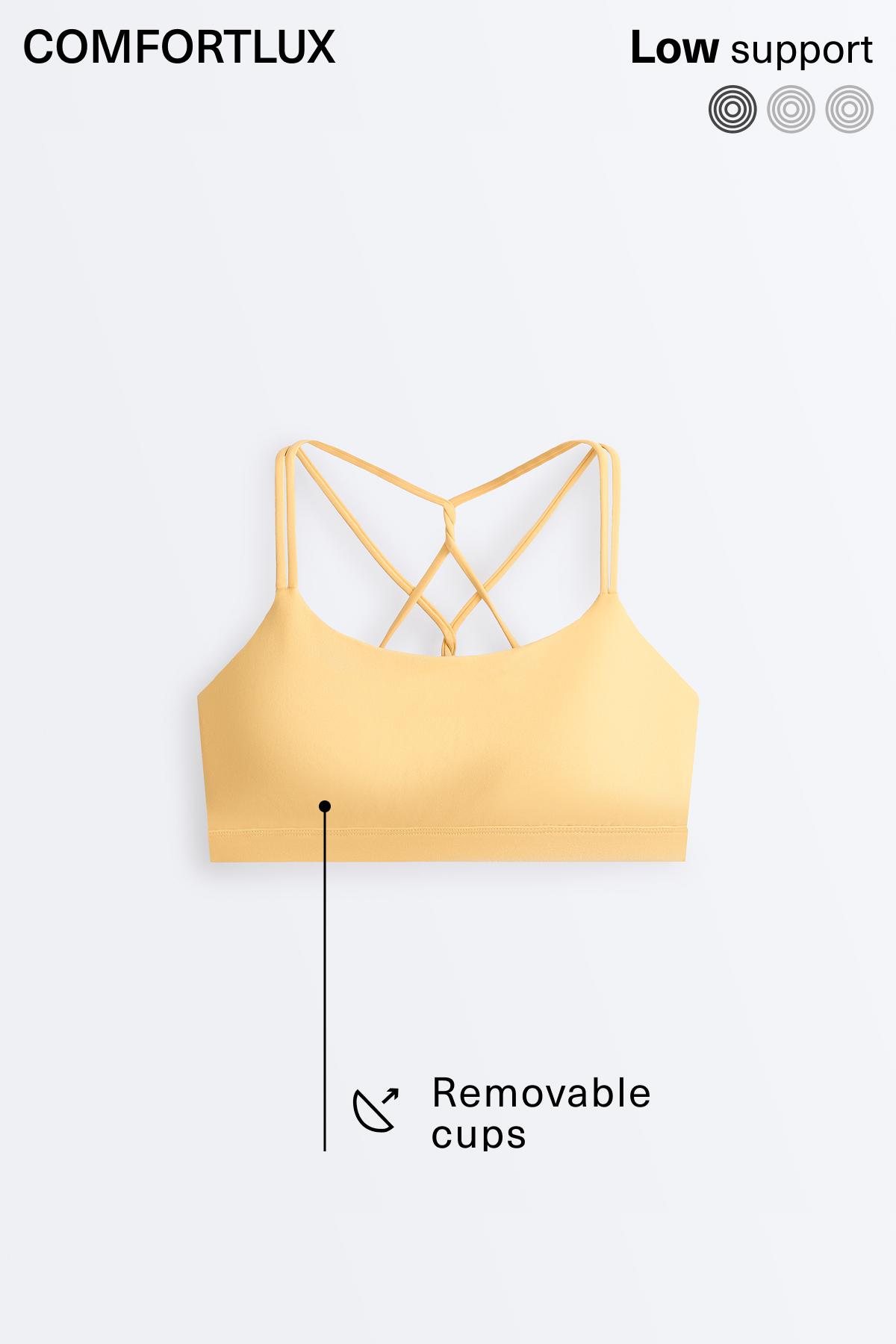 Comfortlux low-support crossover strap sports bra — BURNT YELLOW