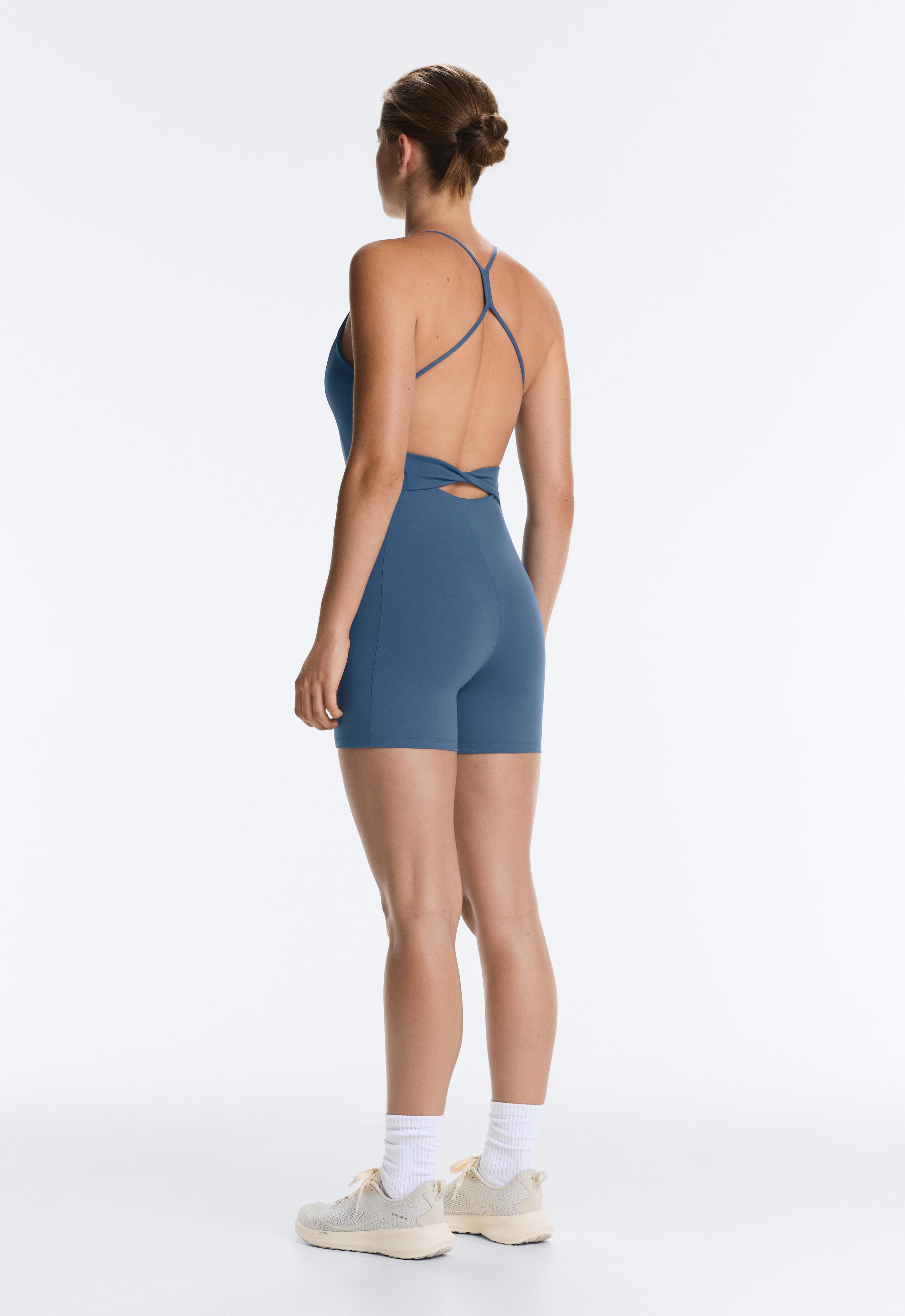 Comfortlux crossover strap short jumpsuit — MID GREY-BLUE