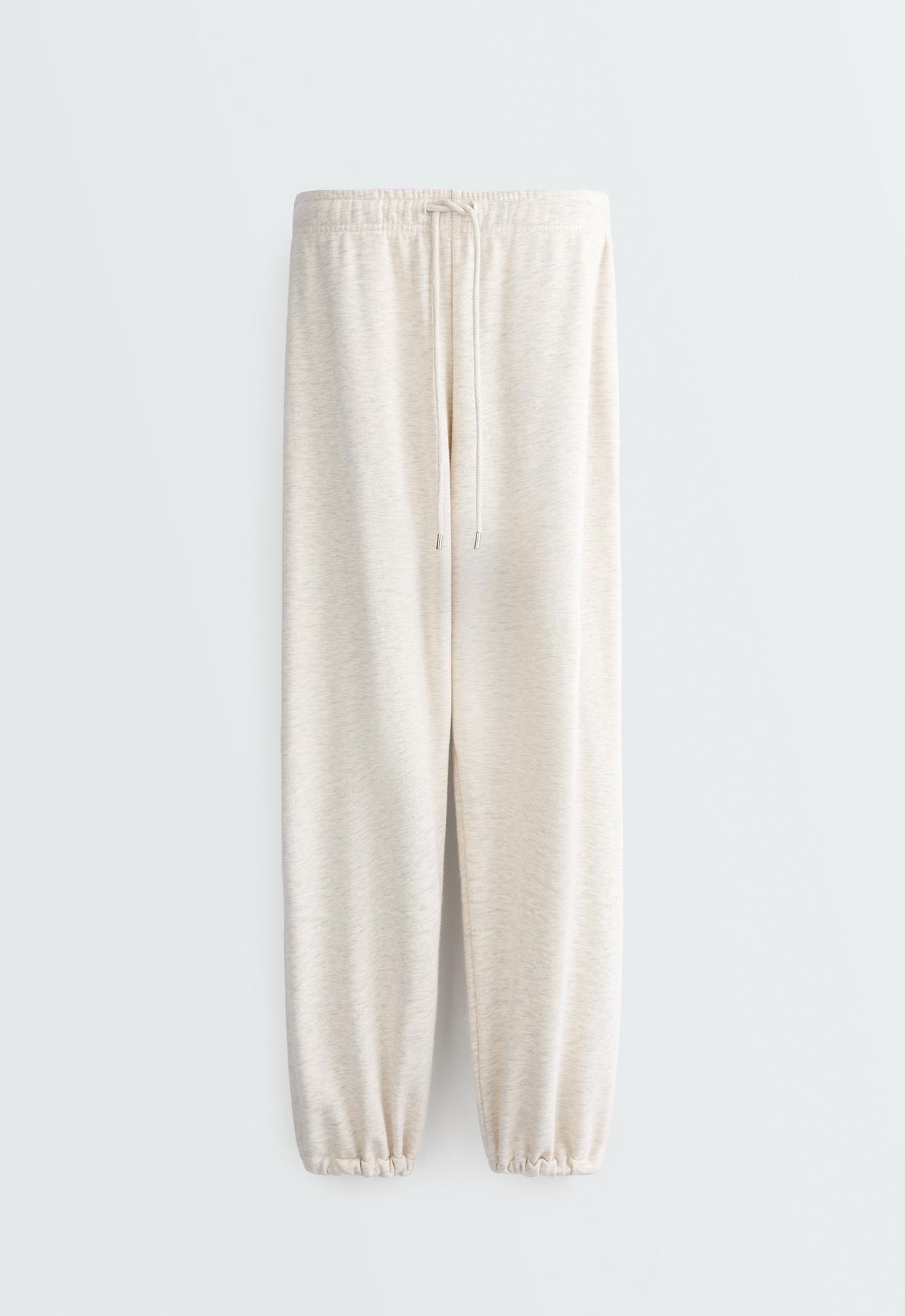 Adjustable cotton-blend fleece straight trousers — OATMEAL