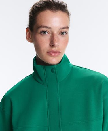 Cotton piqué jacket with raised neck — EMERALD GREEN 4