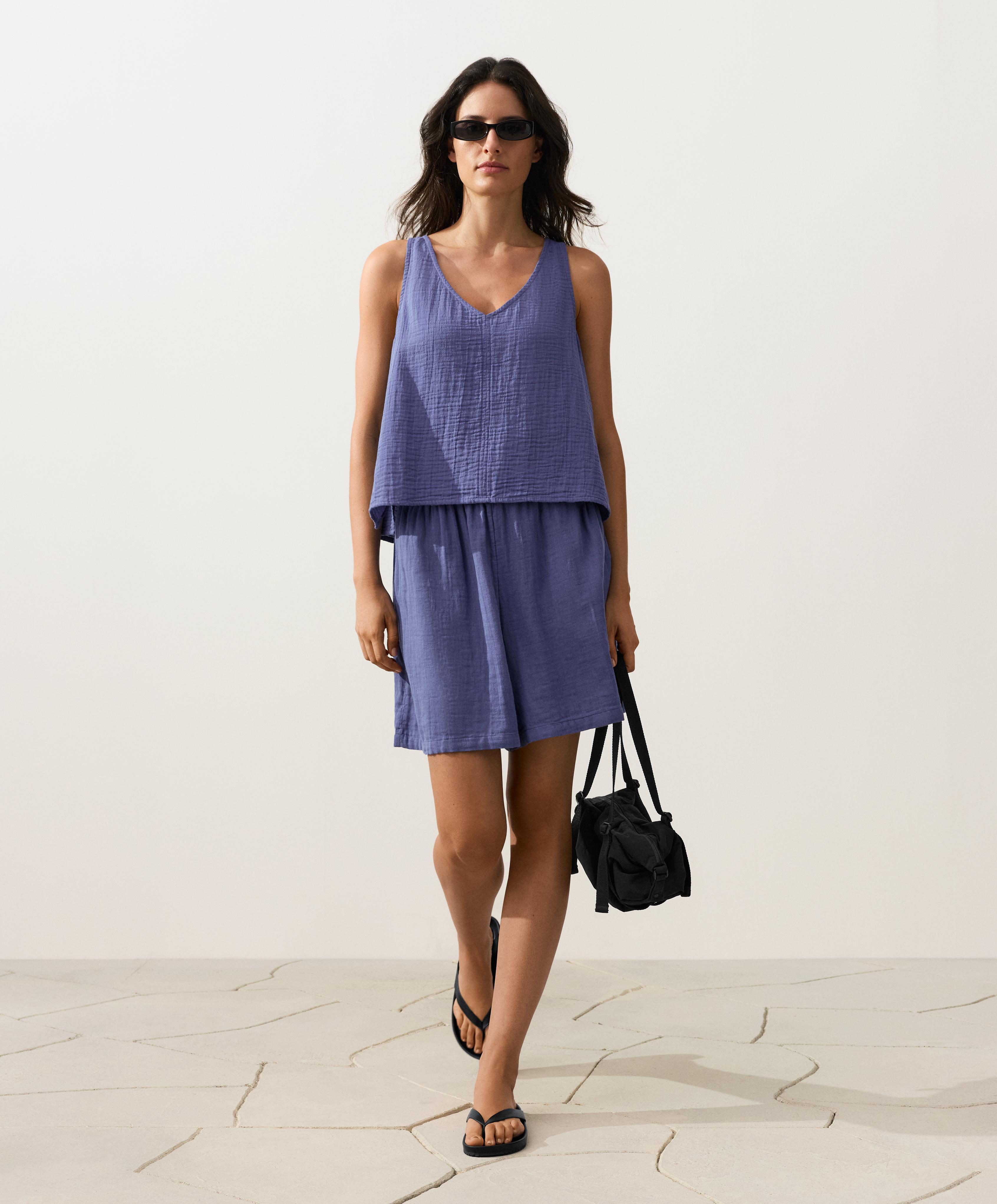 100% cotton gauze bermuda shorts — BLUEBERRY