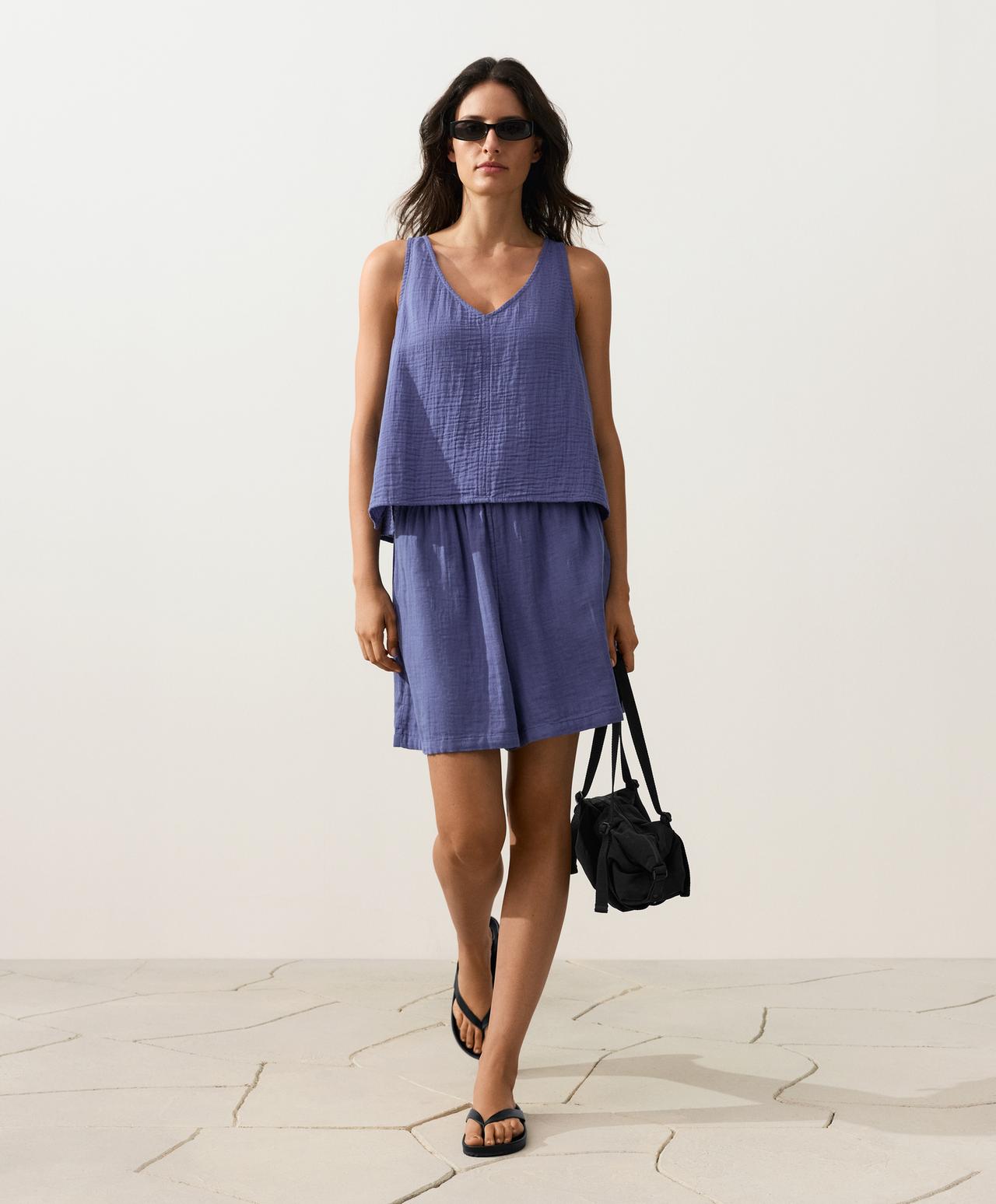 100% cotton gauze bermuda shorts — BLUEBERRY