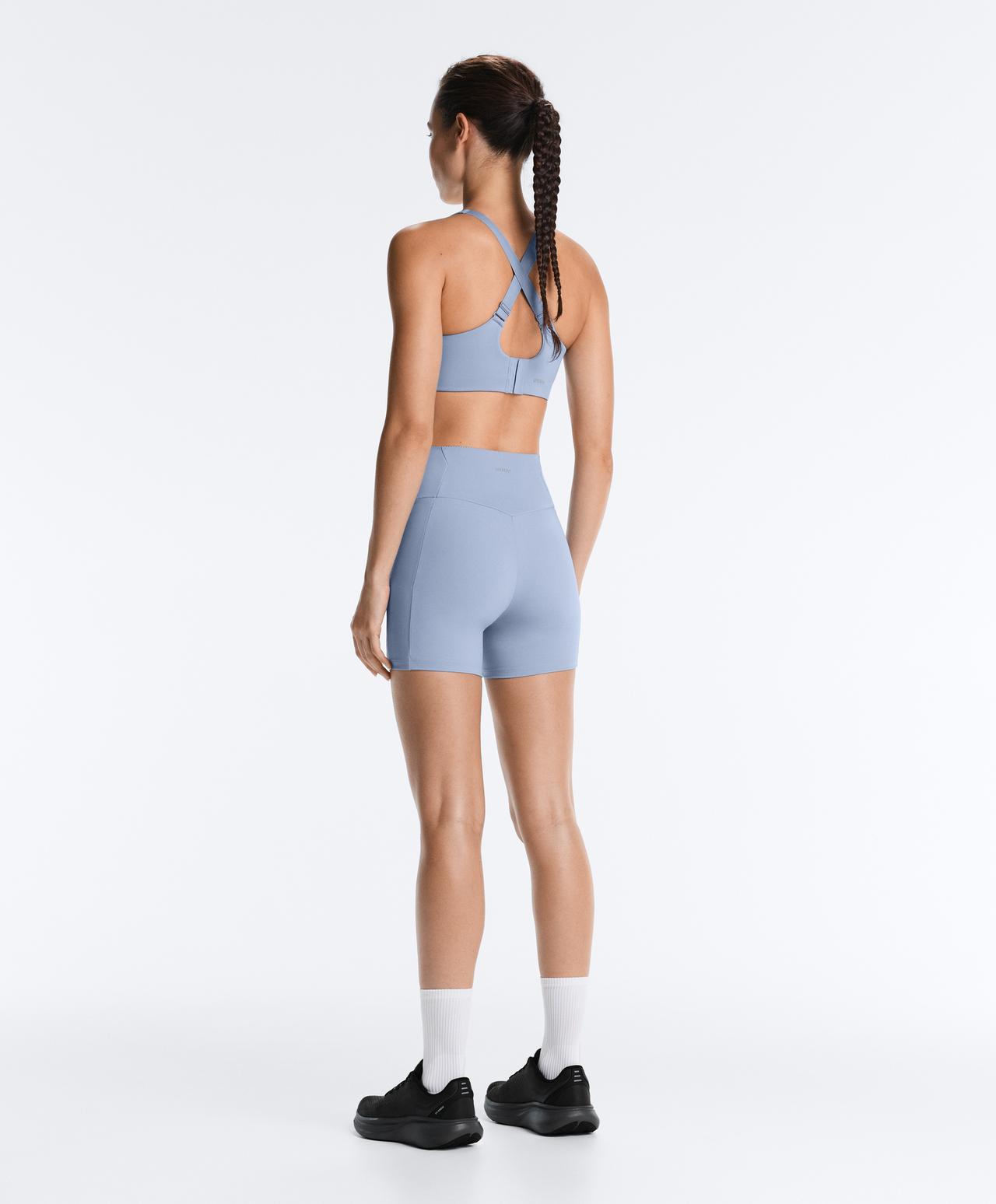 High-support Compressive sports bra with crossover back — MID GREY-BLUE