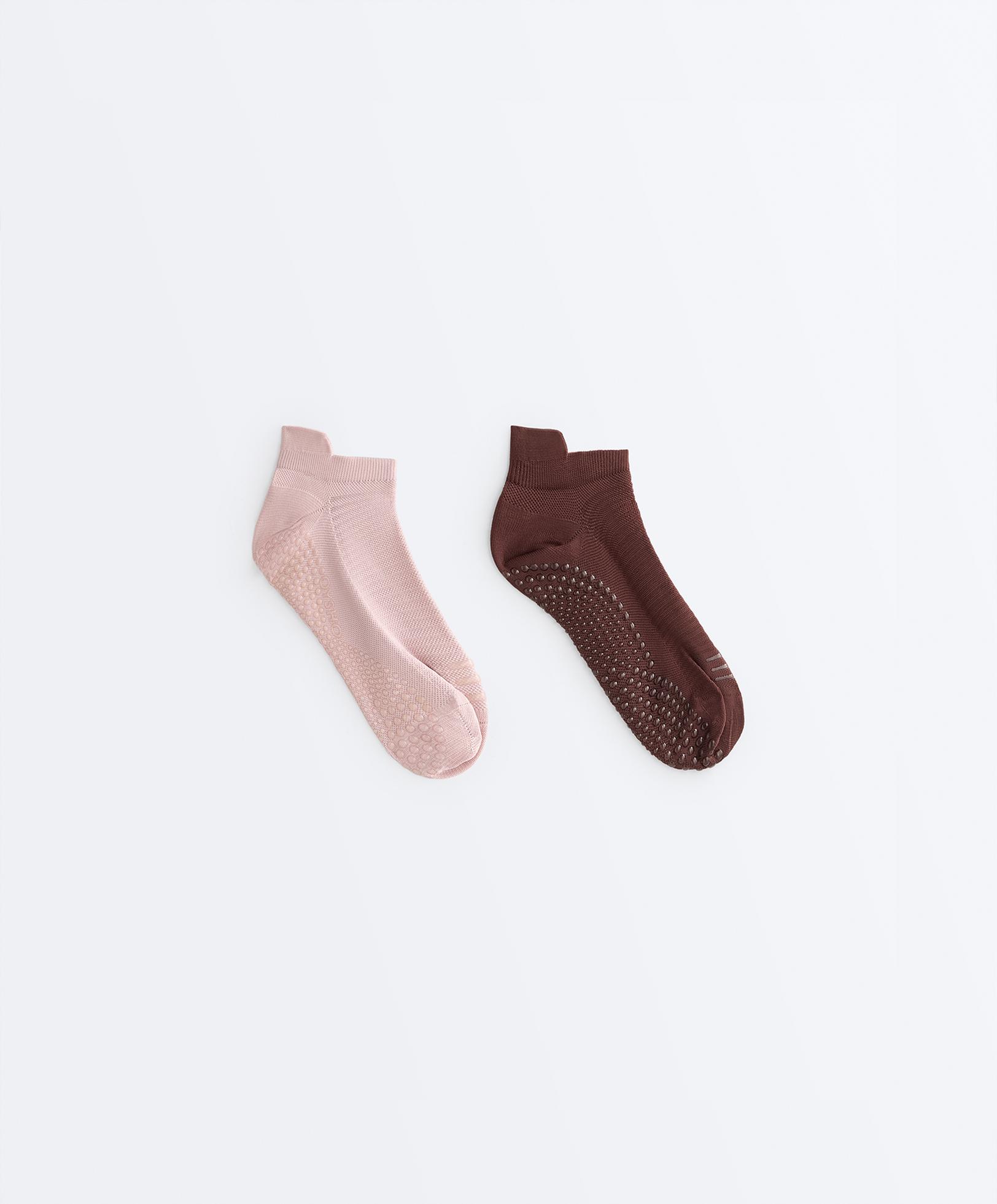2 pairs of polyamide blend yoga and Pilates sneaker socks — NUDE PINK