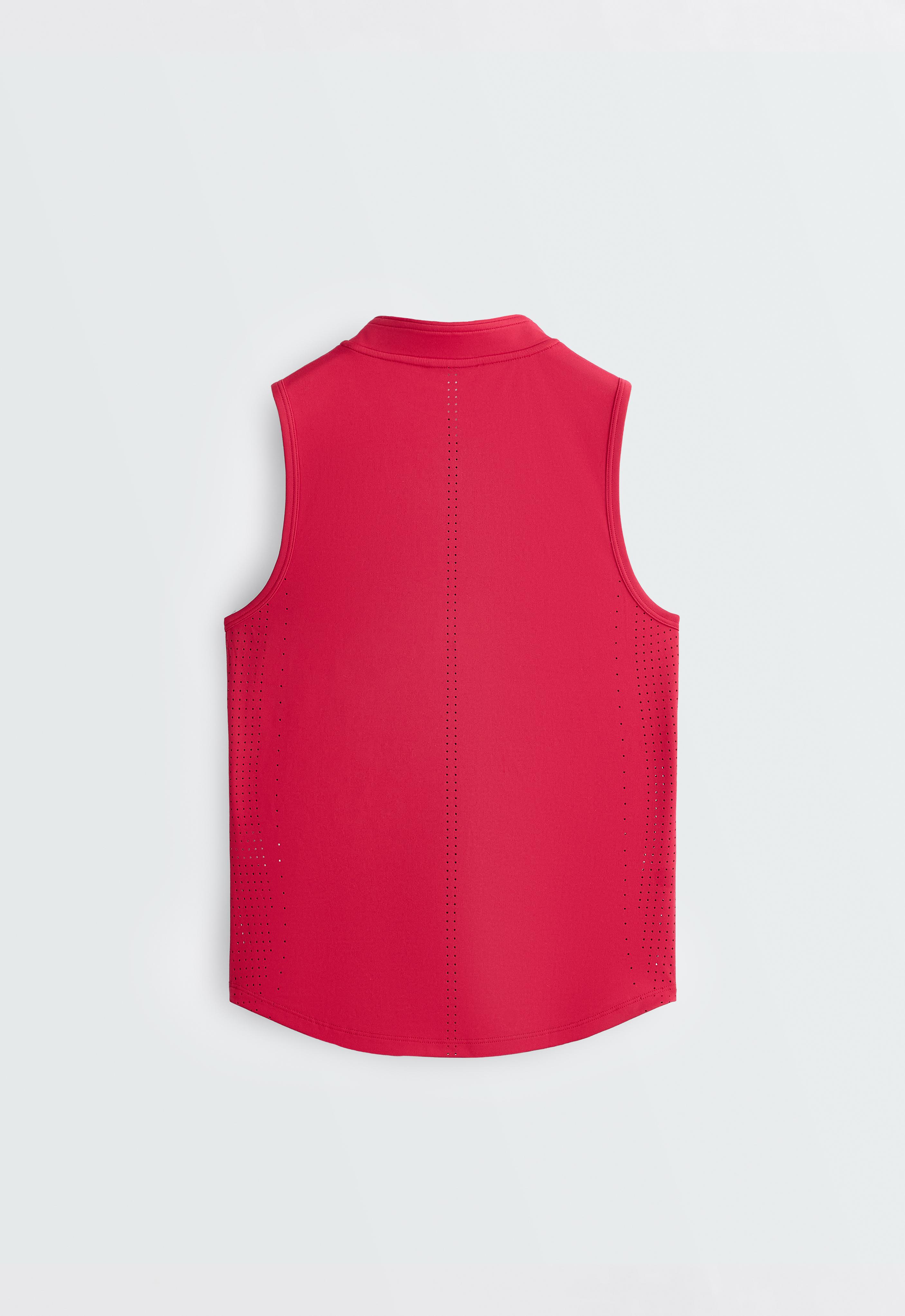 Technical sleeveless T-shirt with half zip — RED