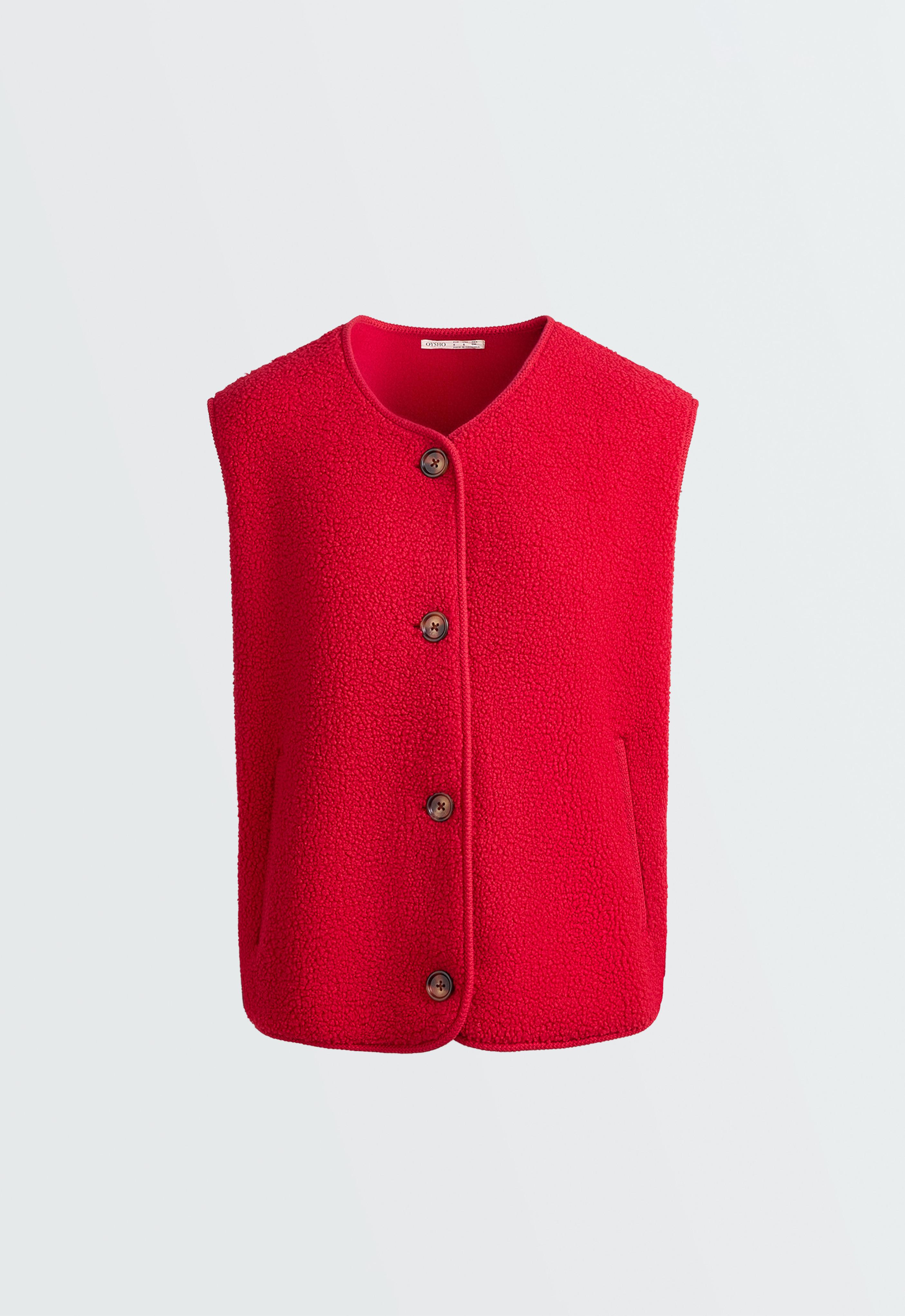 Buttoned faux-shearling gilet — STRAWBERRY