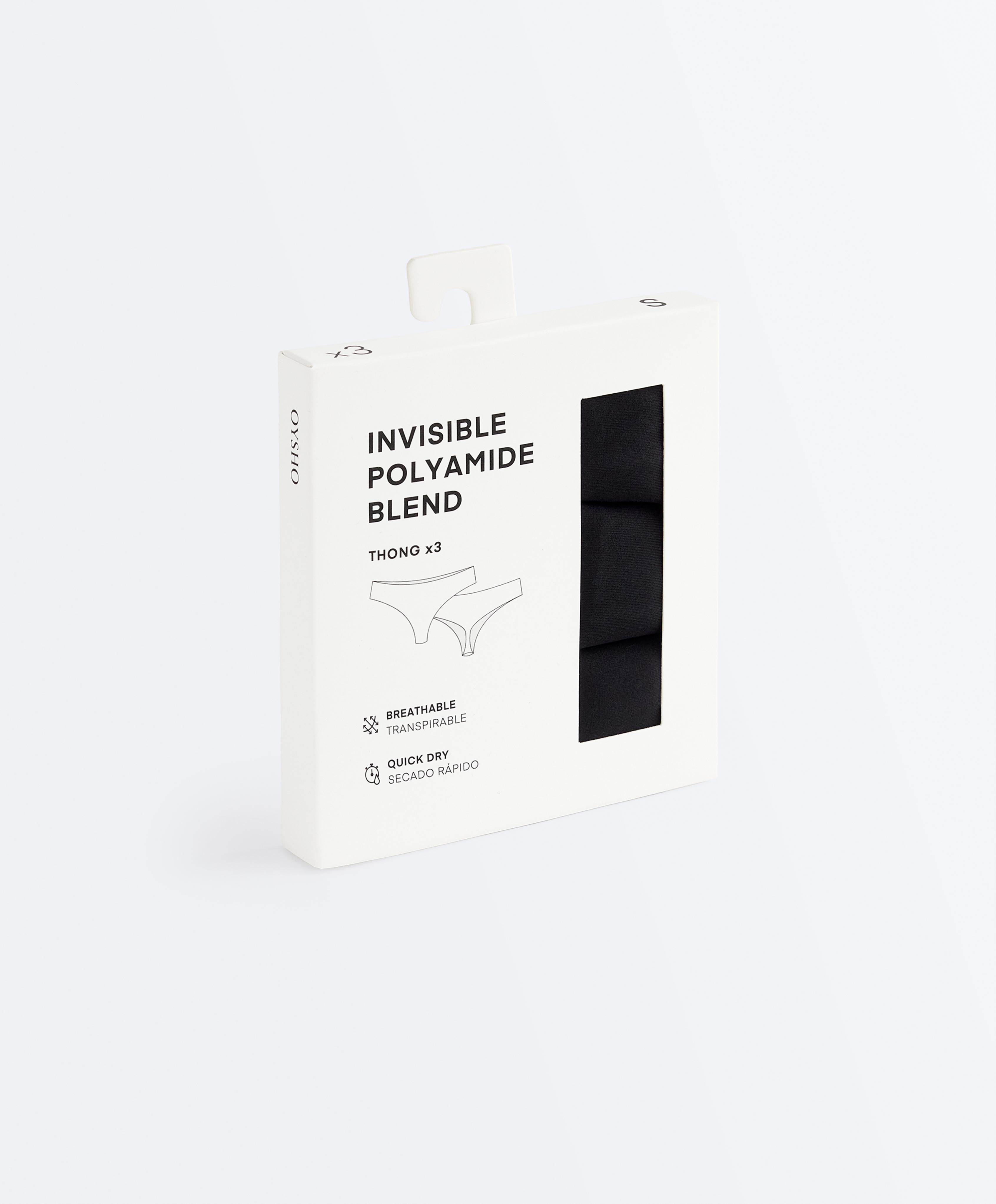 3 polyamide blend invisible thongs — BLACK