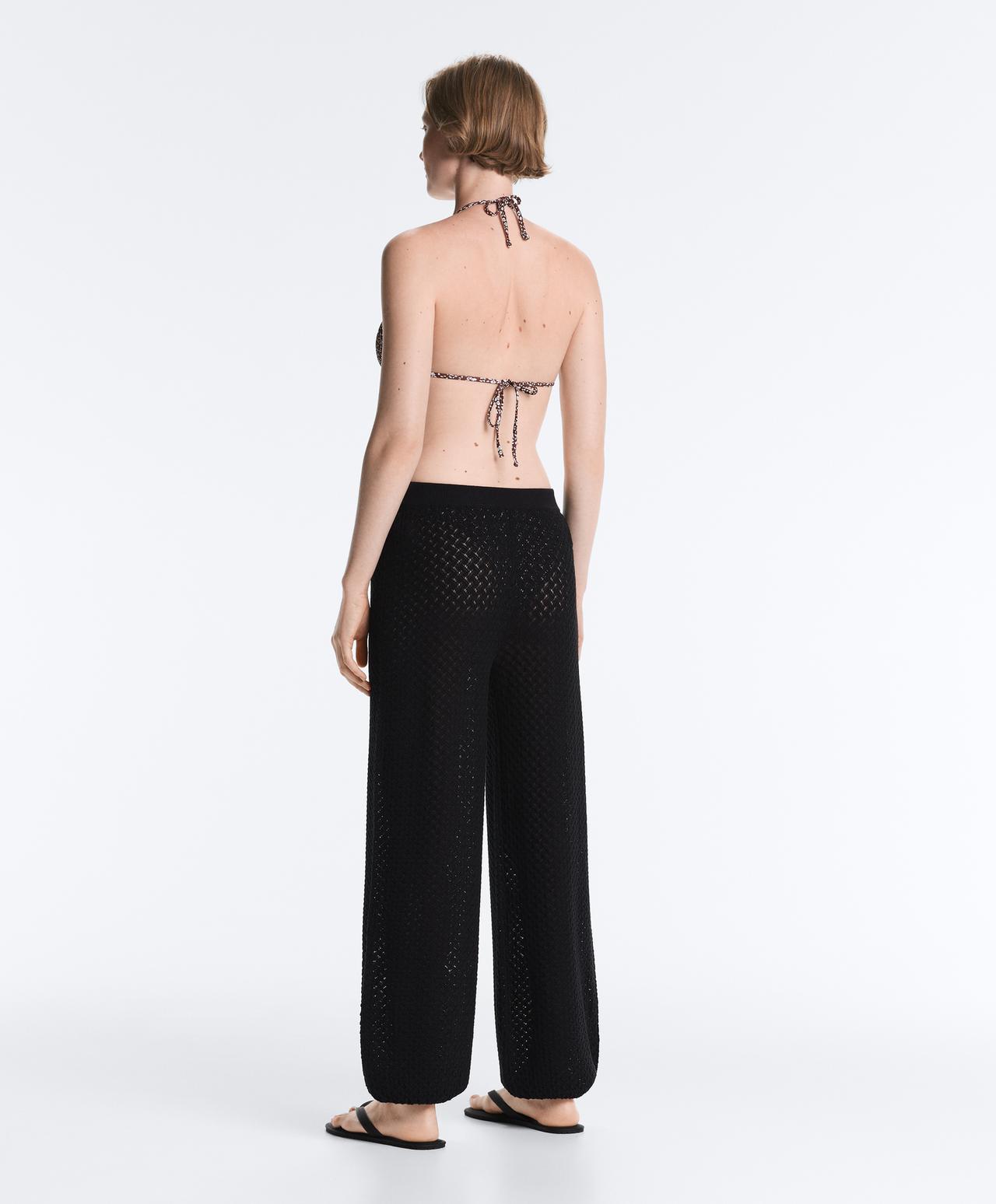 Knit crochet trousers — BLACK