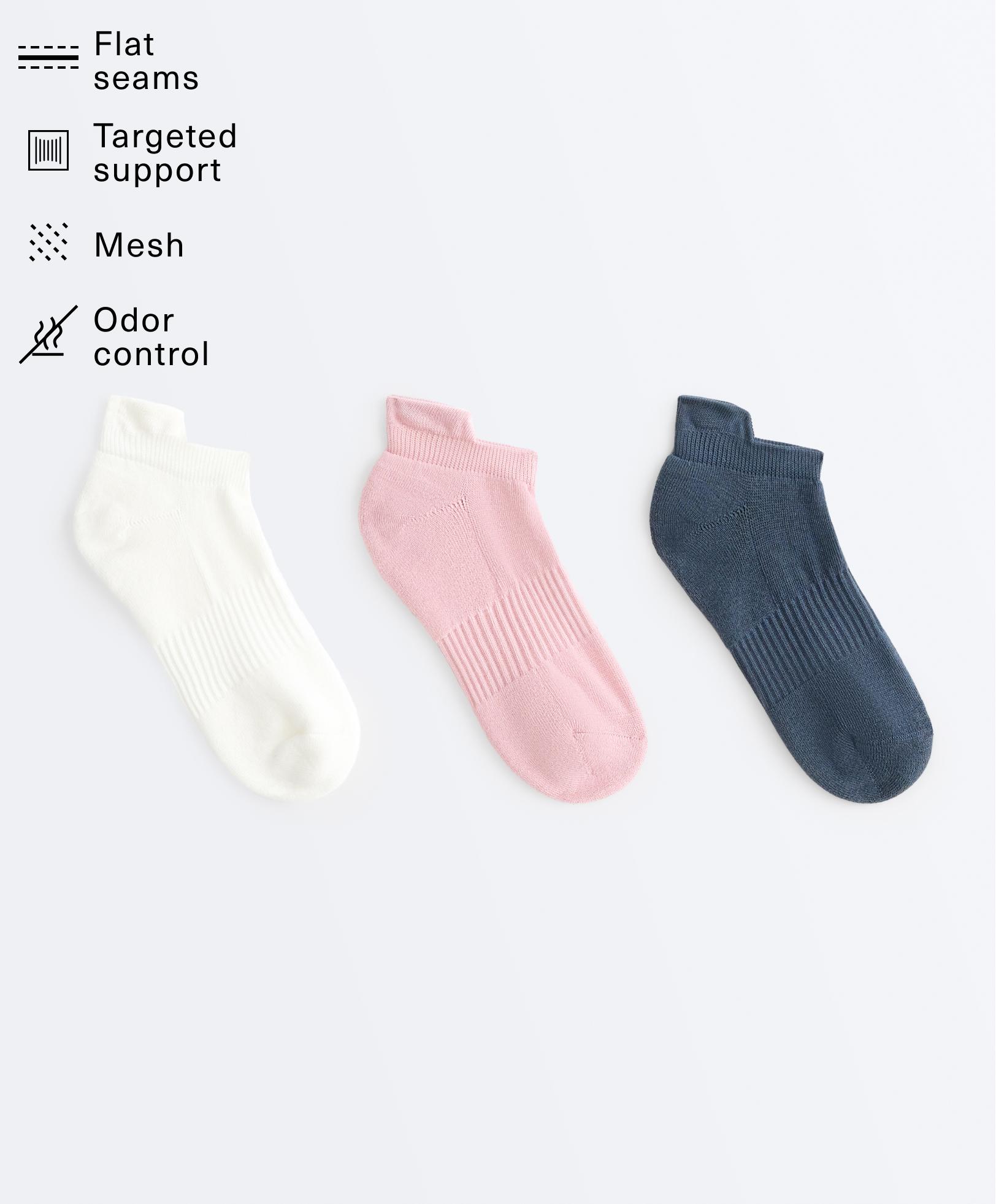 3 pairs of tab cotton blend sneaker socks — PALE PINK