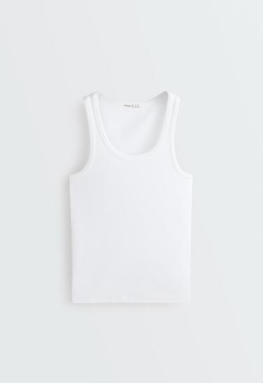 Slim-fit rib vest top with cotton and modal — WHITE  5