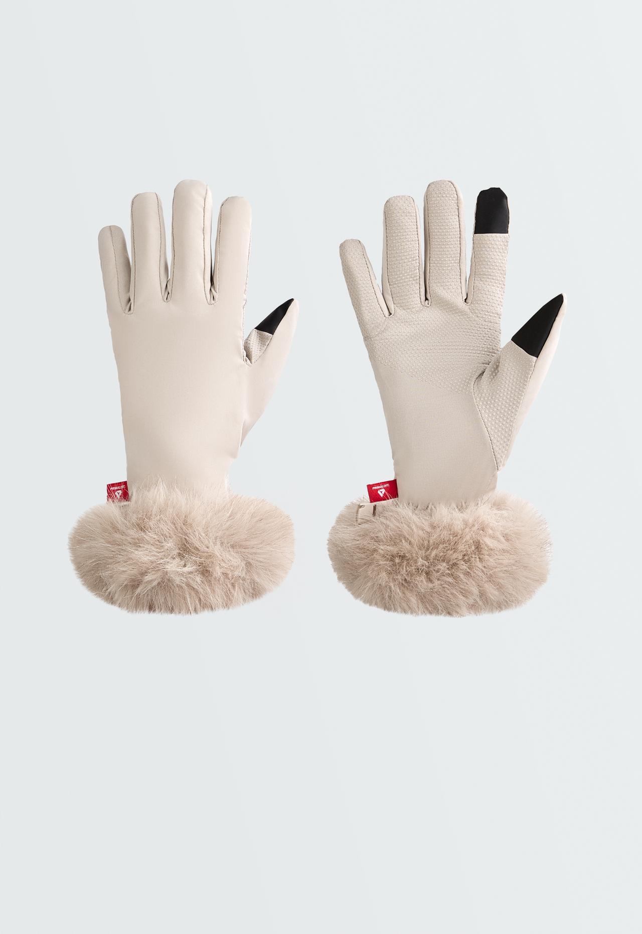 primaloft® padded gloves with fur effect — LIGHT STONE